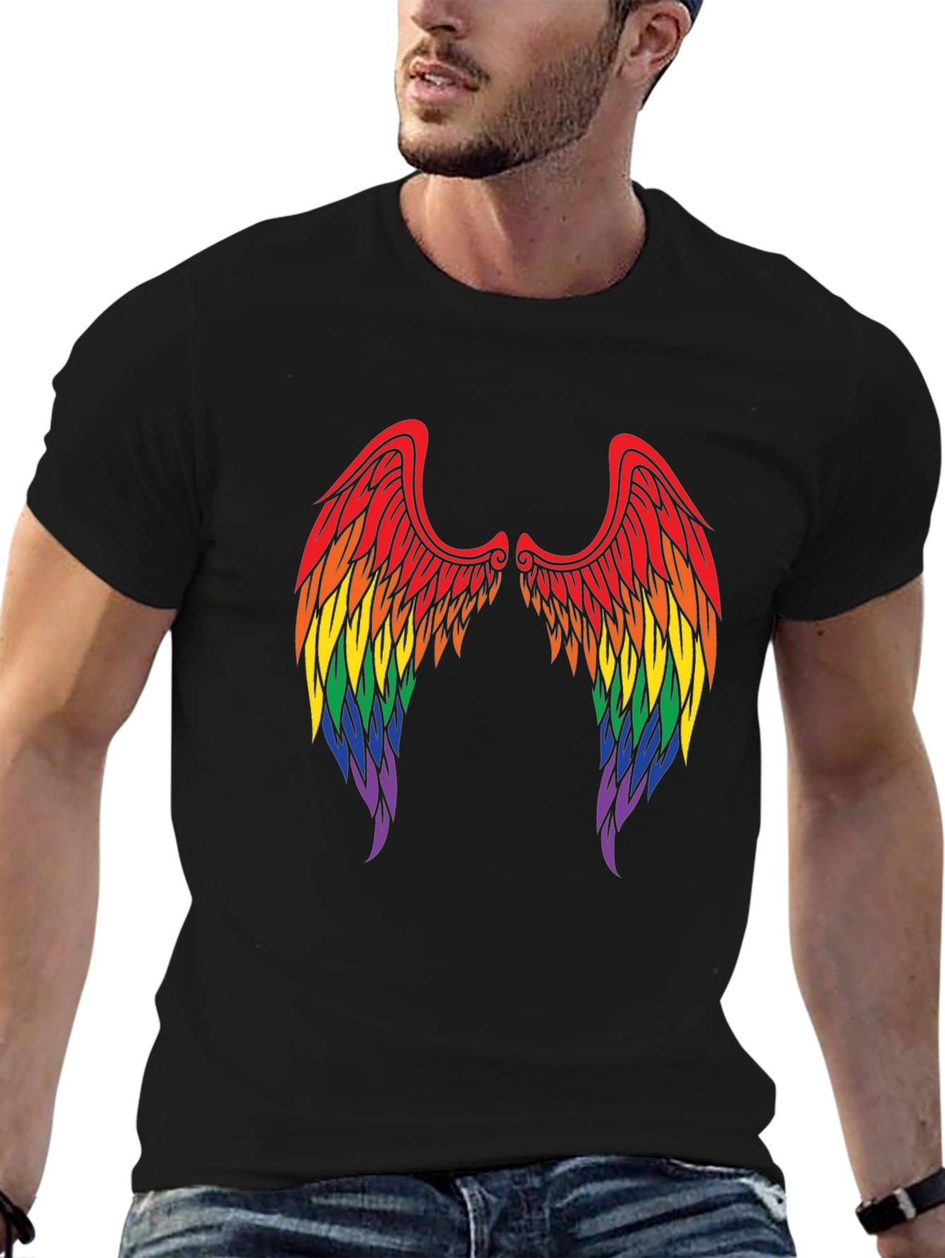 Black Rainbow Angel Wings T-Shirt - Pride Tee view 6