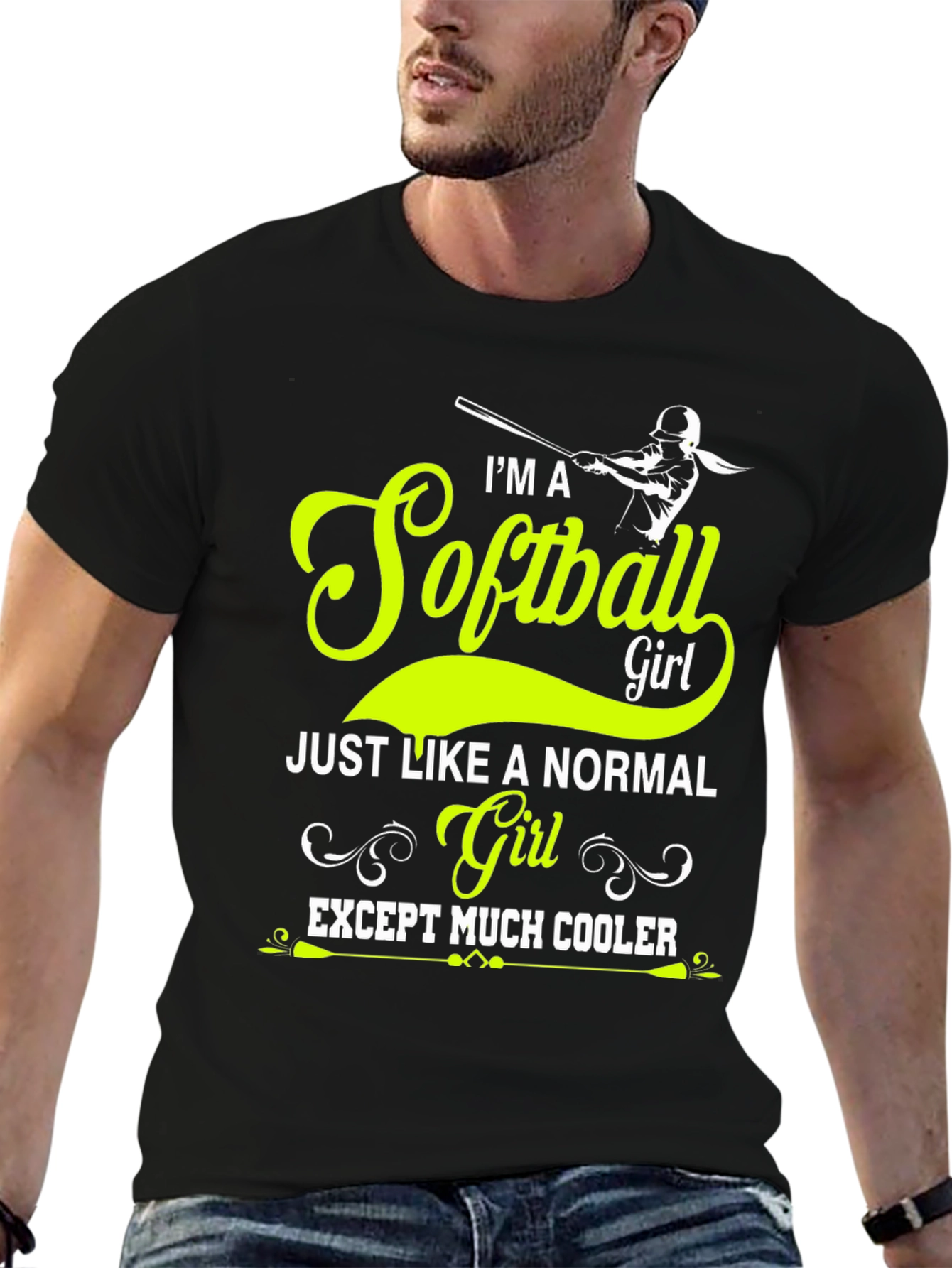 Black Softball Girl T-Shirt - Much Cooler view 6