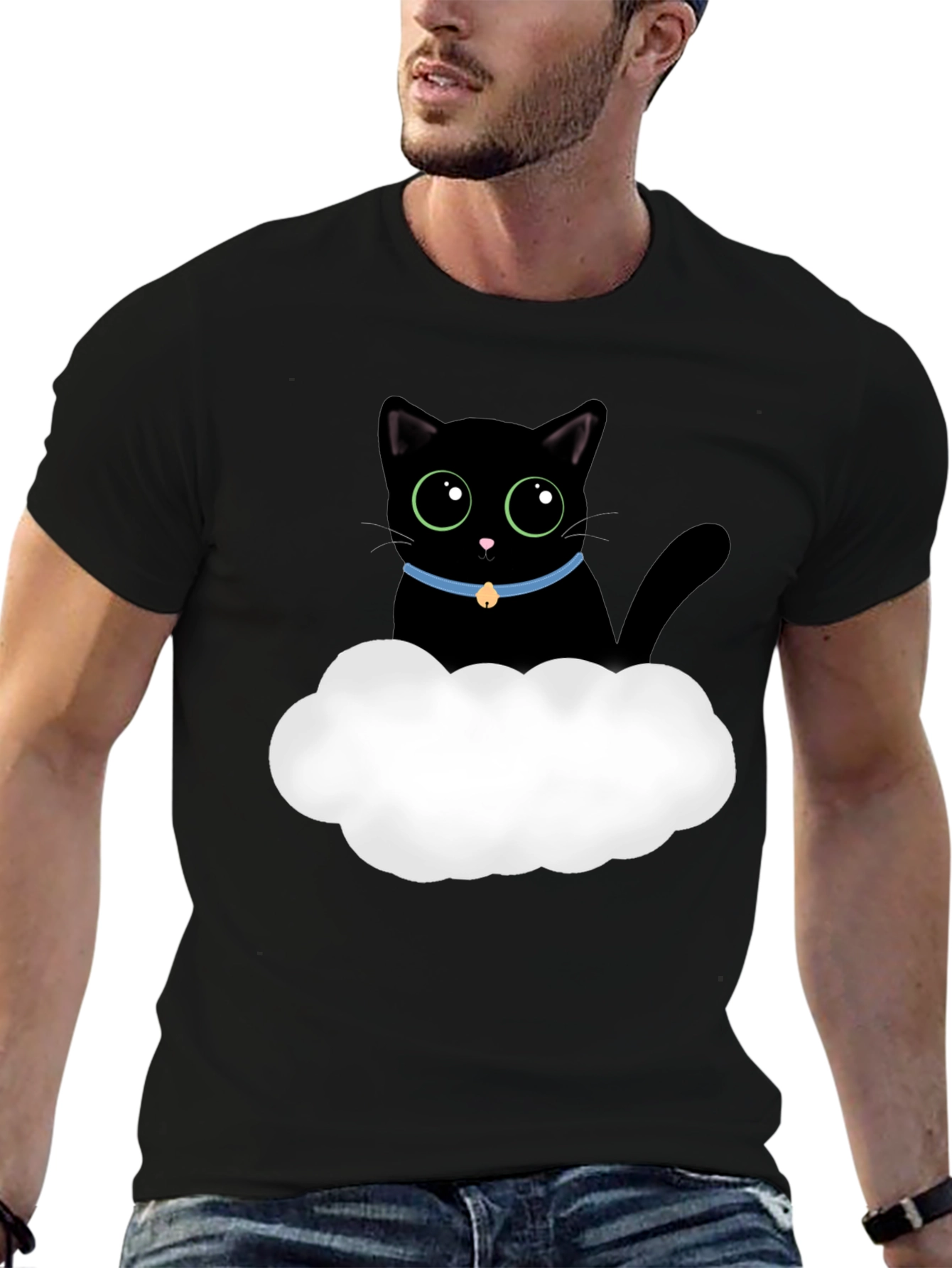 Black Cute Black Cat Cloud T-Shirt - Soft Cotton Tee view 6