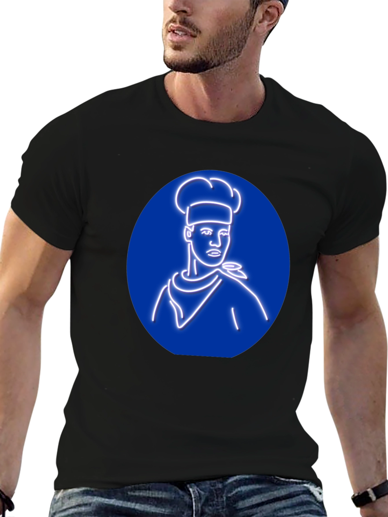 Black Chef Graphic Tee - Unique Neon Design, Black T-Shirt view 6