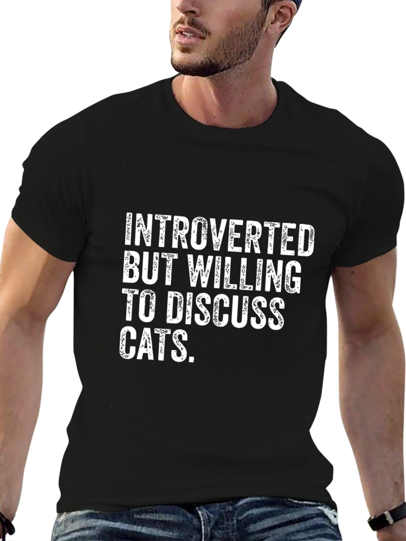 Black Introverted Cat Lover T-Shirt - Funny Tee view 6