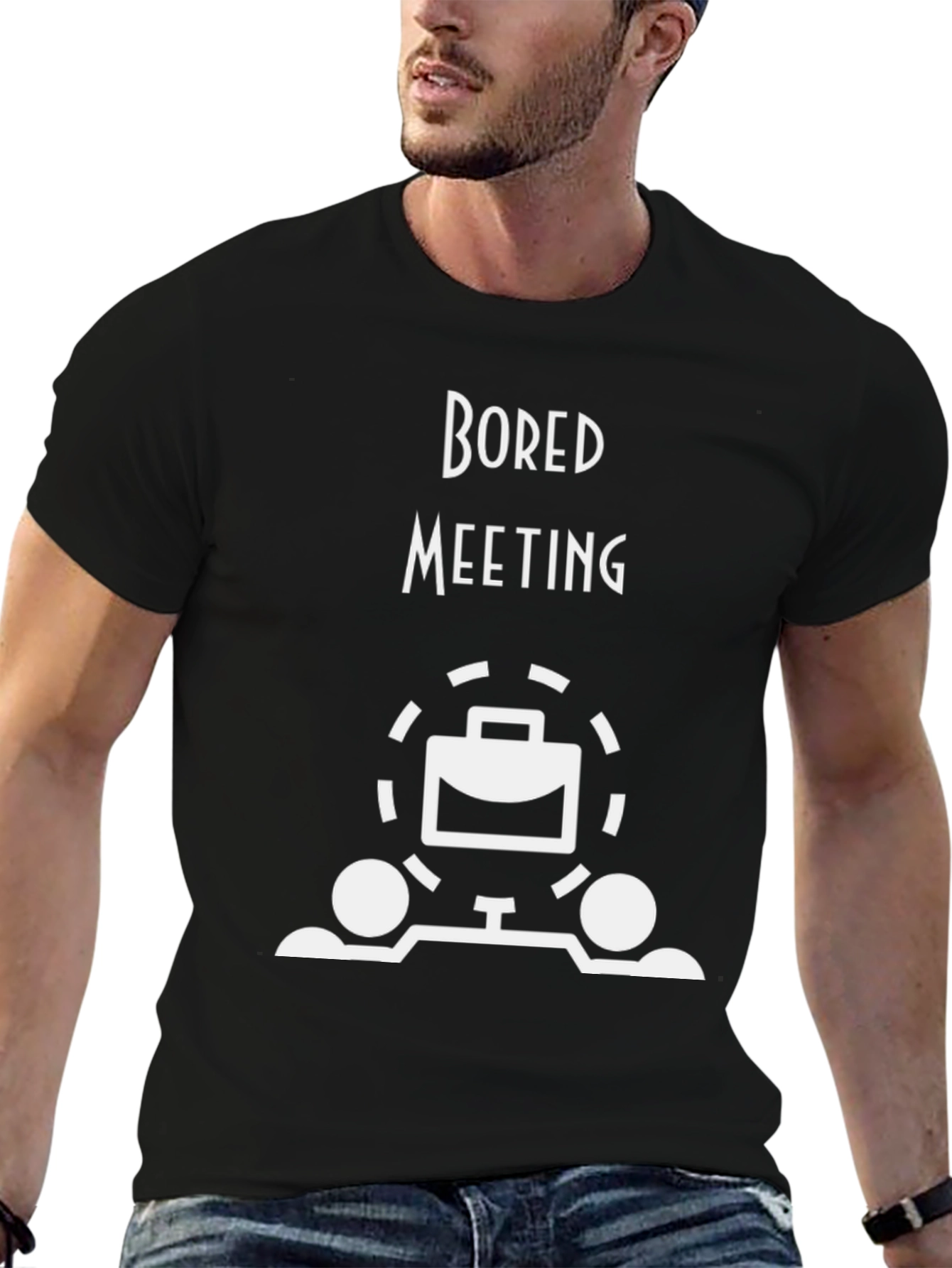 Black Bored Meeting Graphic Tee - Black Cotton Blend T-Shirt view 6