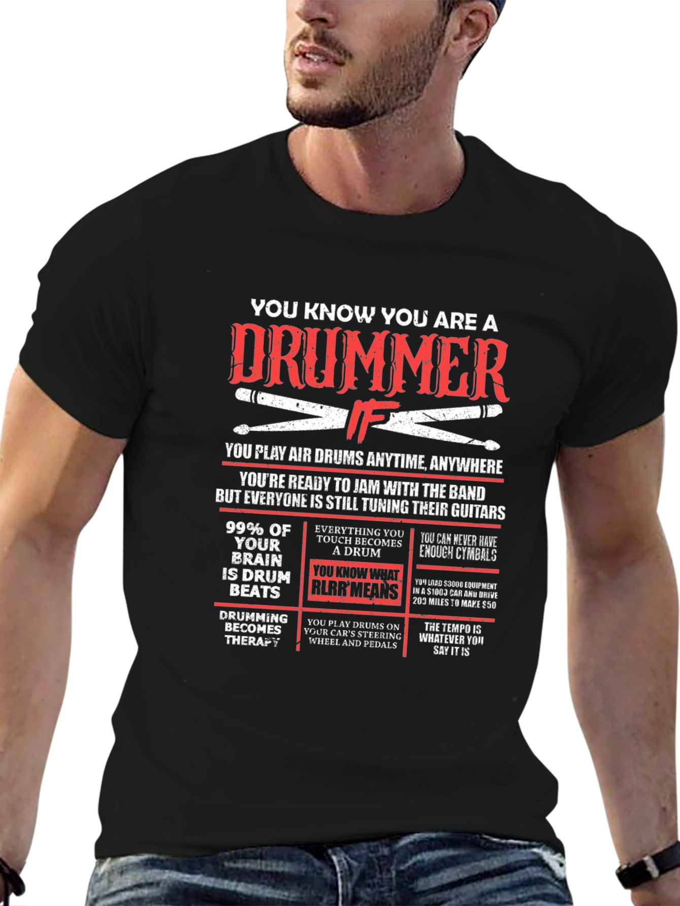 Black Drummer T-Shirt - Funny Musician Gift view 6