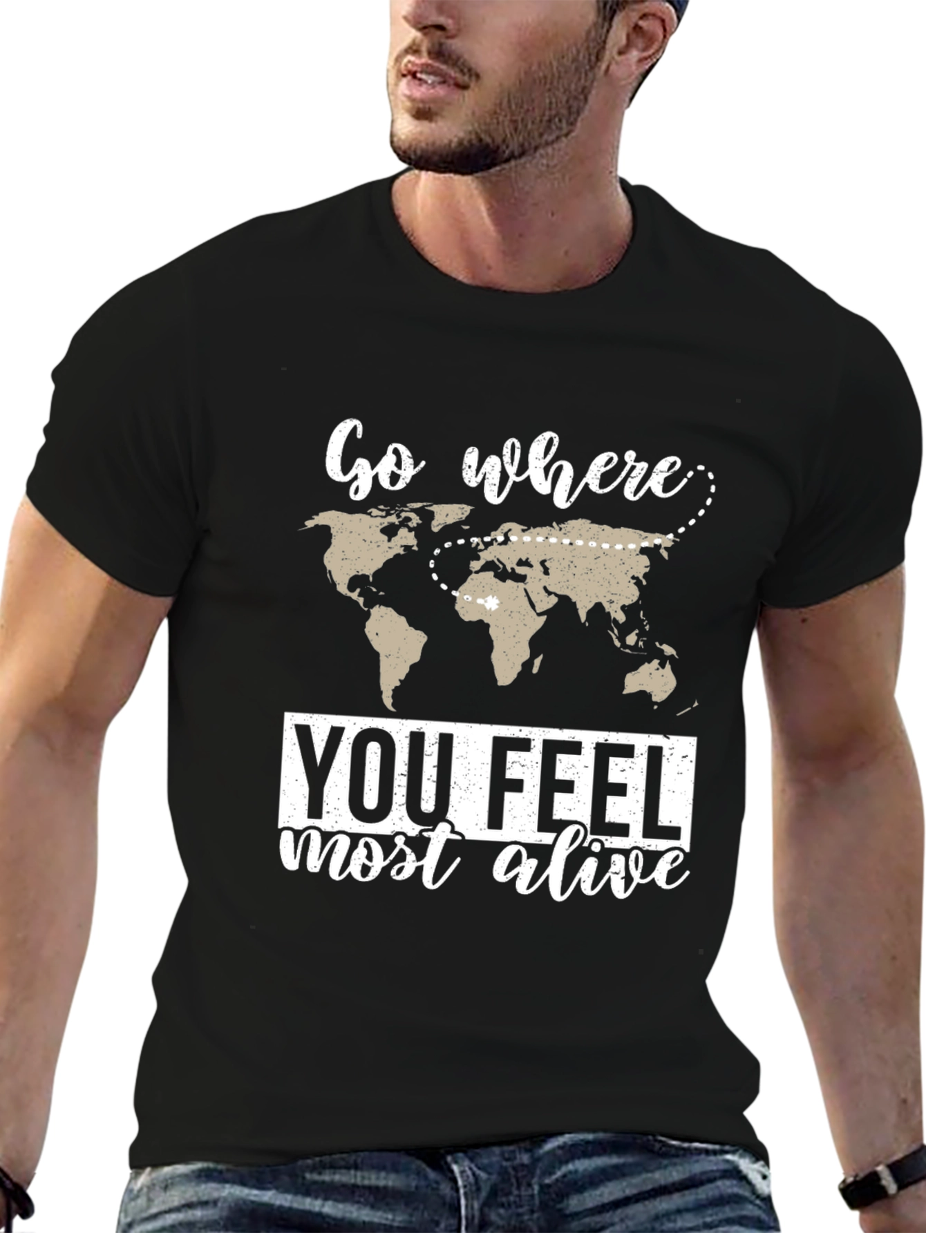 Black Travel Inspired Graphic Tee - Feel Most Alive view 6