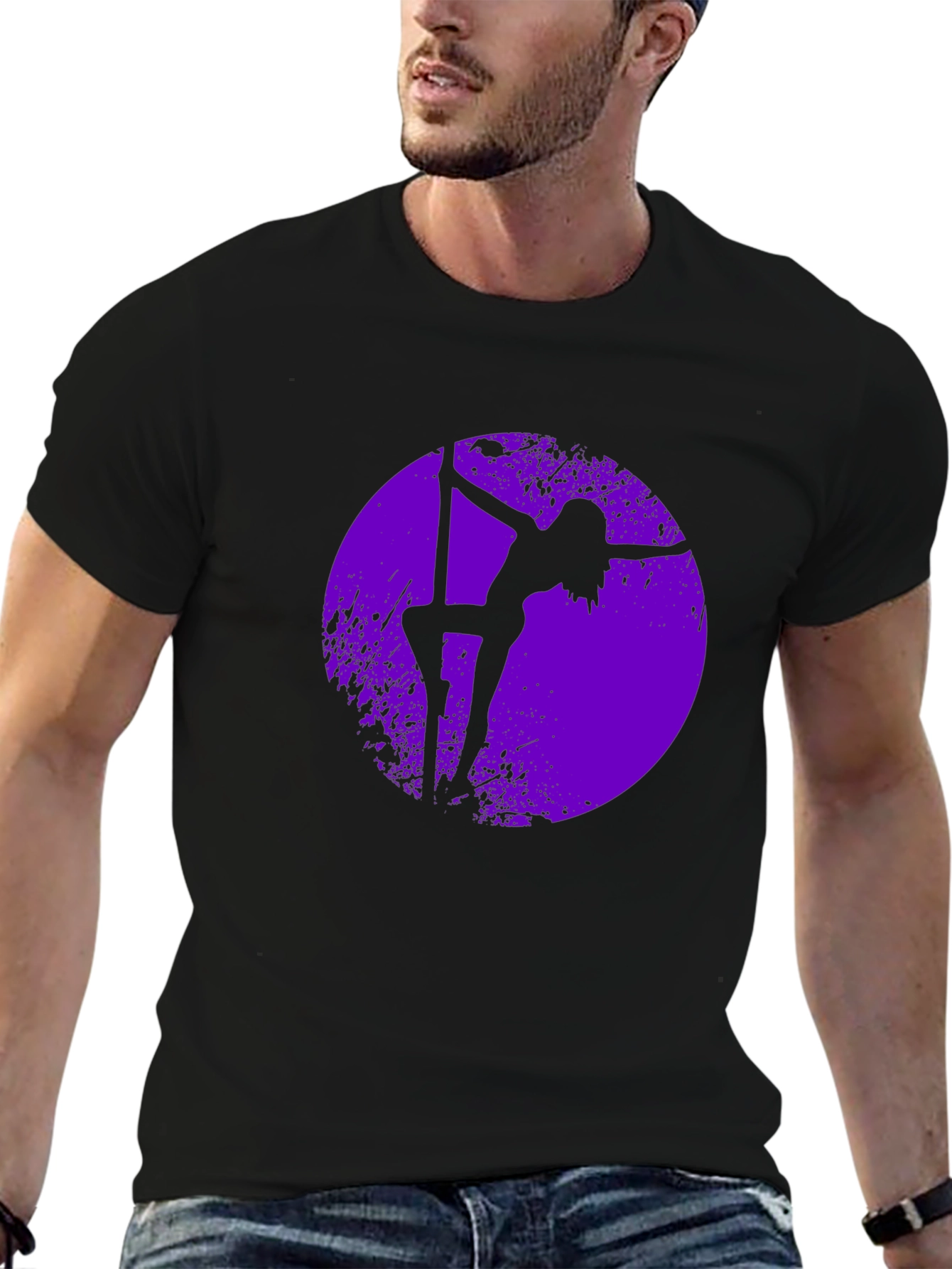 Black Pole Dancer Silhouette Graphic Tee - Black Cotton Shirt view 6