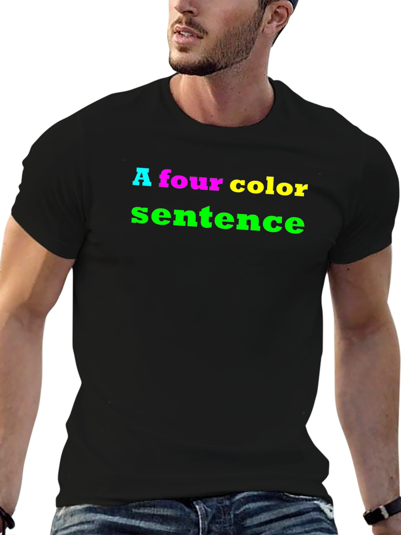 Black Four Color Sentence Graphic Tee - Black Cotton T-Shirt view 6