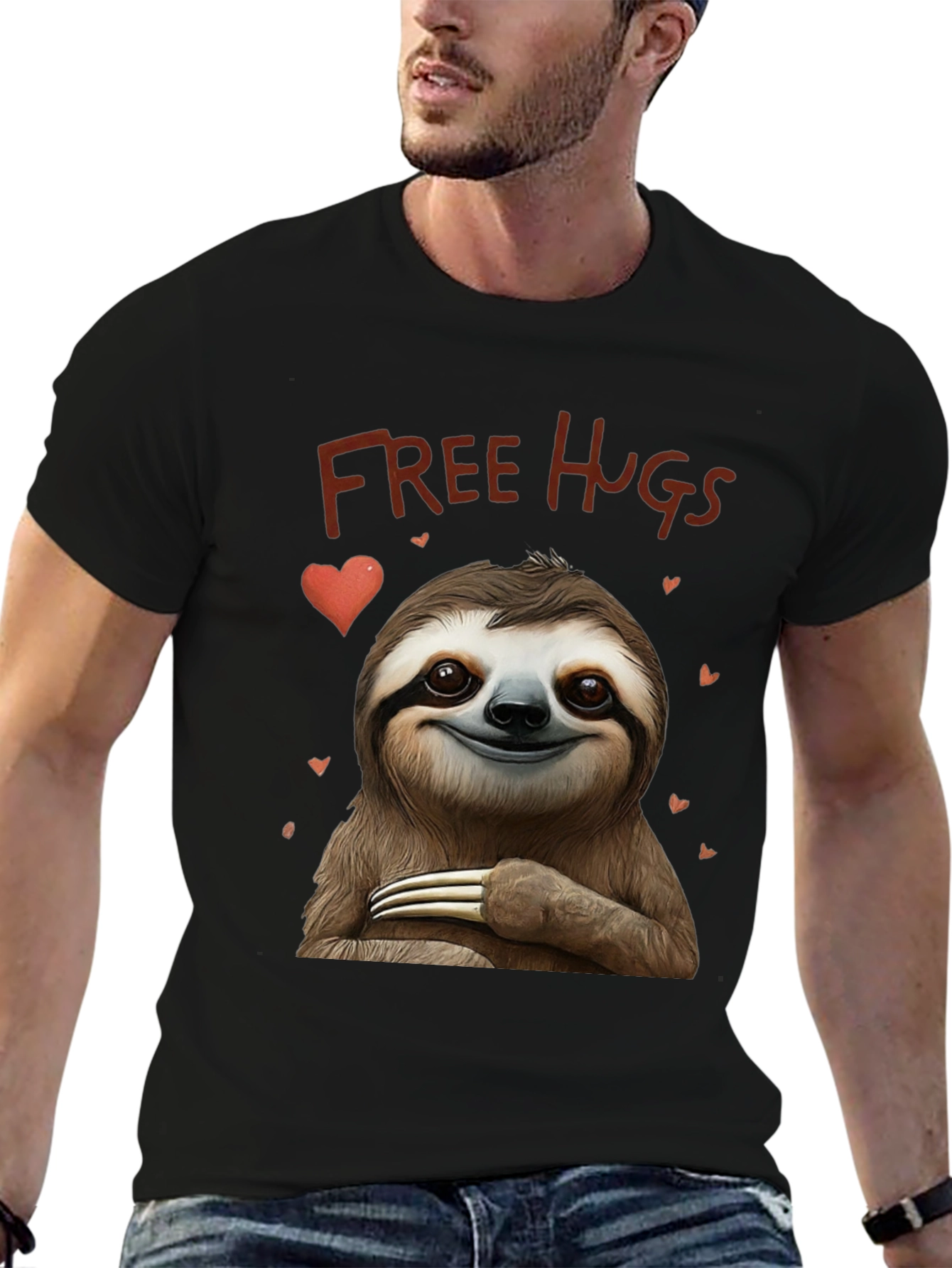 Black Sloth Free Hugs Graphic T-Shirt view 6