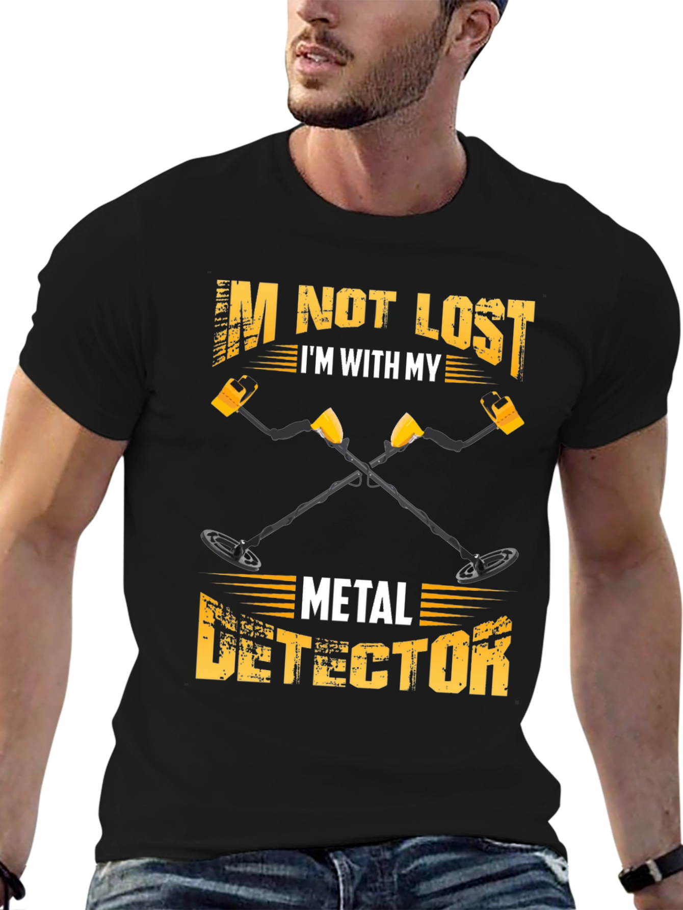 Black I'm Not Lost Metal Detector T-Shirt view 6