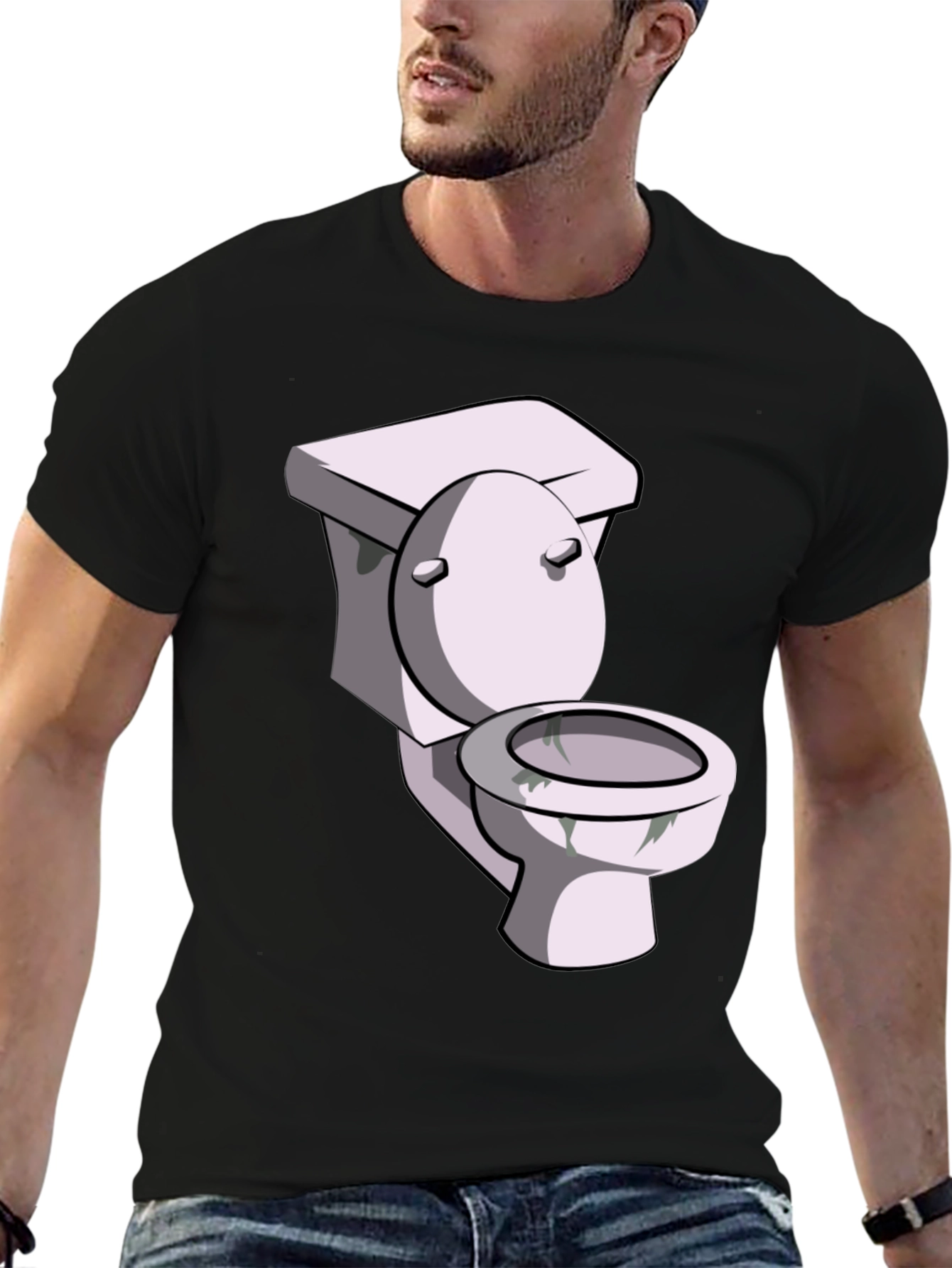 Black Toilet Humor Graphic Tee - Black Cotton T-Shirt view 6