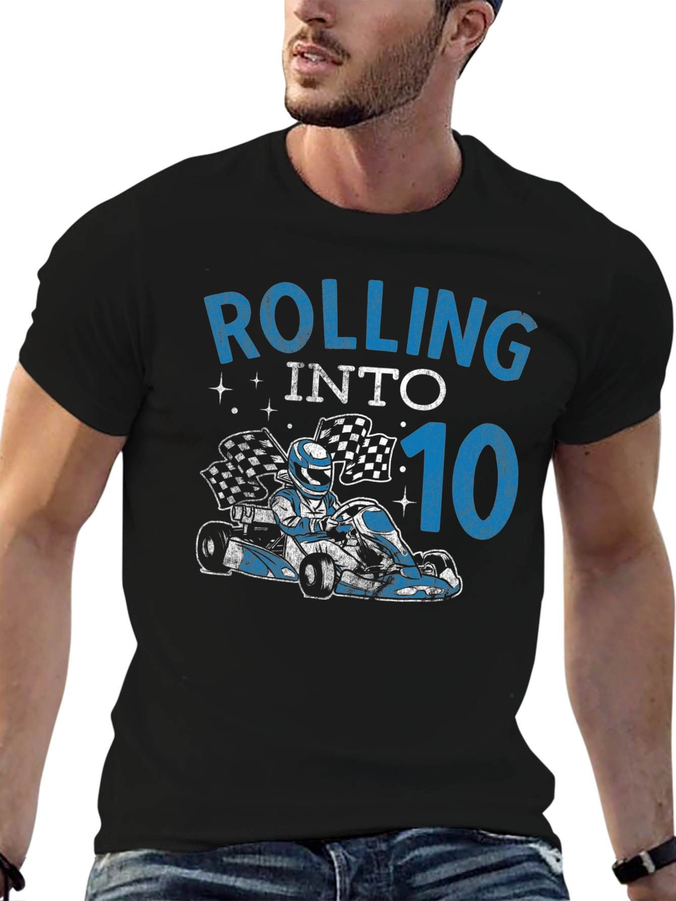 Black Rolling Into 10 Birthday T-Shirt Go Kart Racing Tee view 6