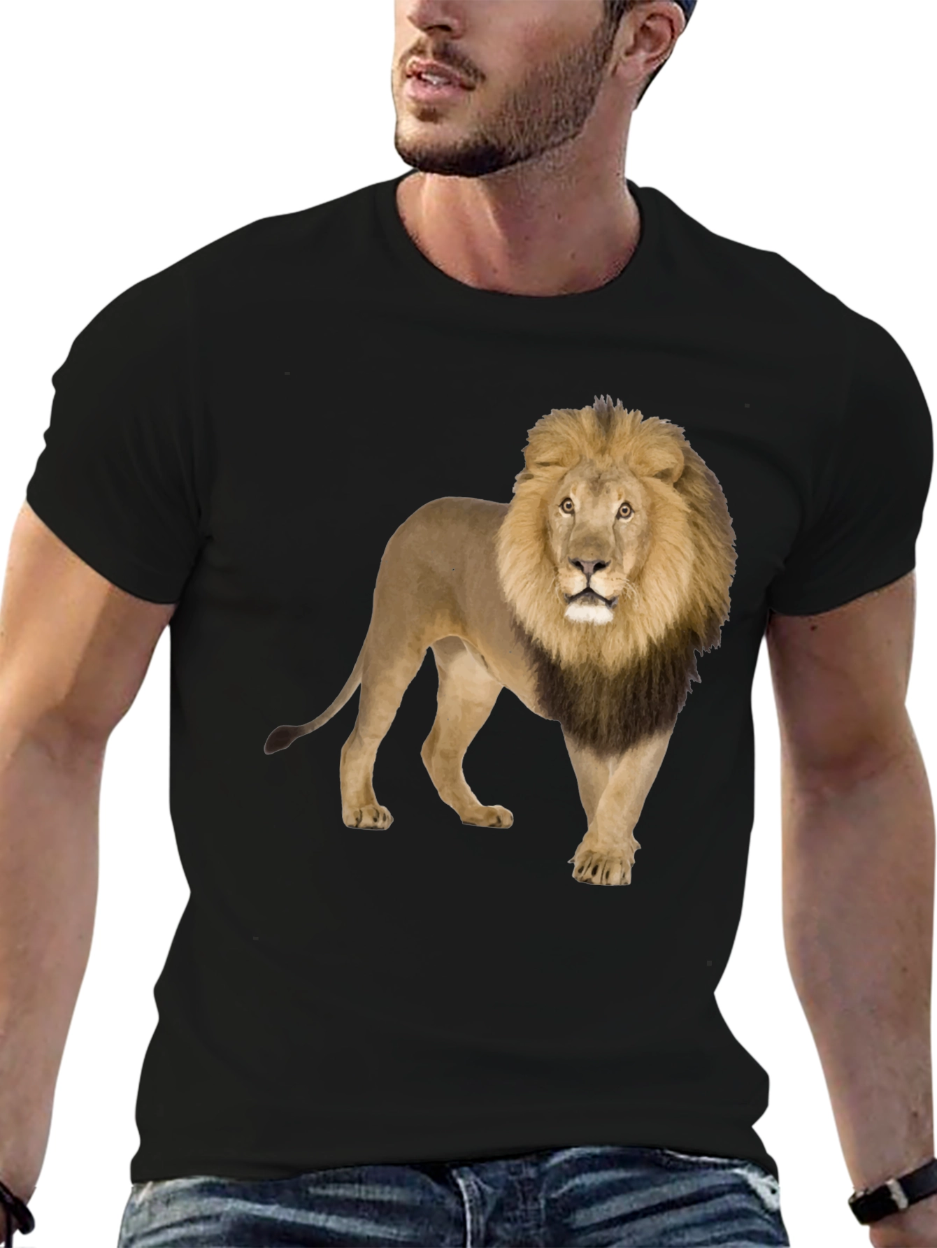 Black Lion Graphic Print Crew Neck T-Shirt view 6