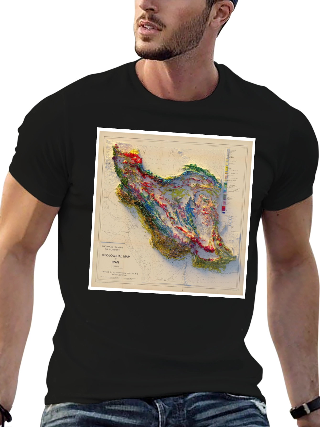 Black Iran Geological Map Graphic T-Shirt view 6
