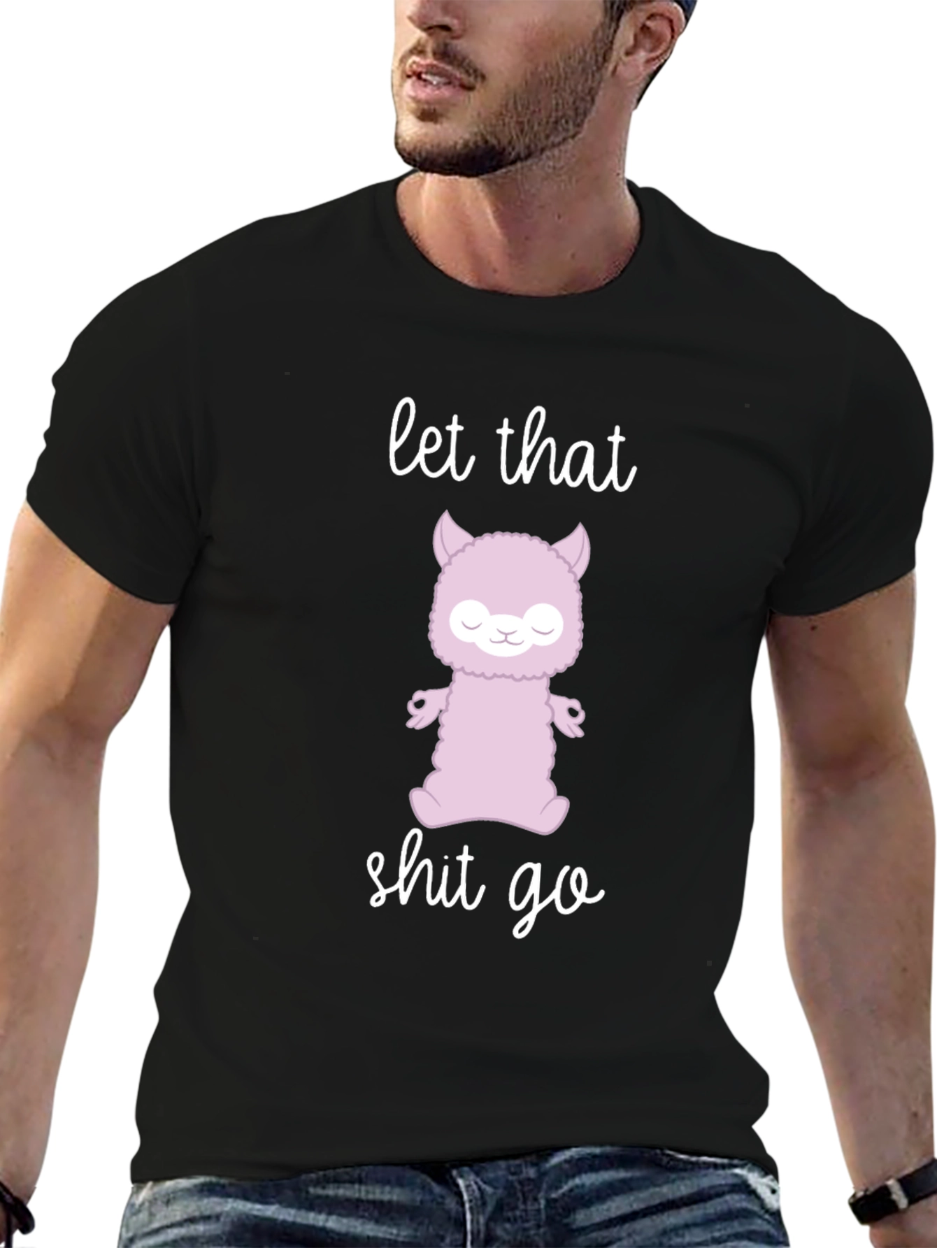 Black Zen Alpaca Meditation T-Shirt - Let That Go view 6