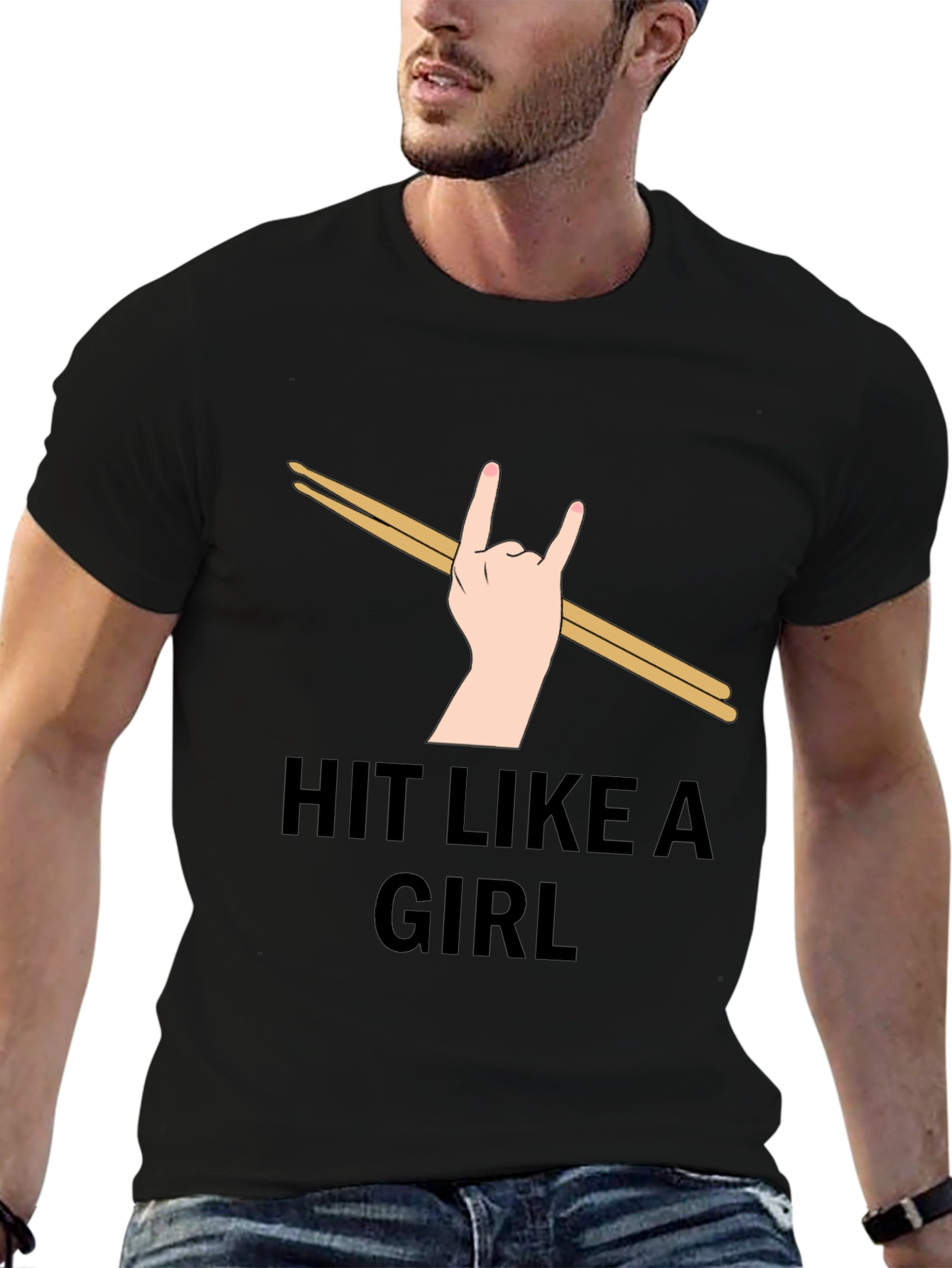 Black Hit Like a Girl Drummer T-Shirt view 6