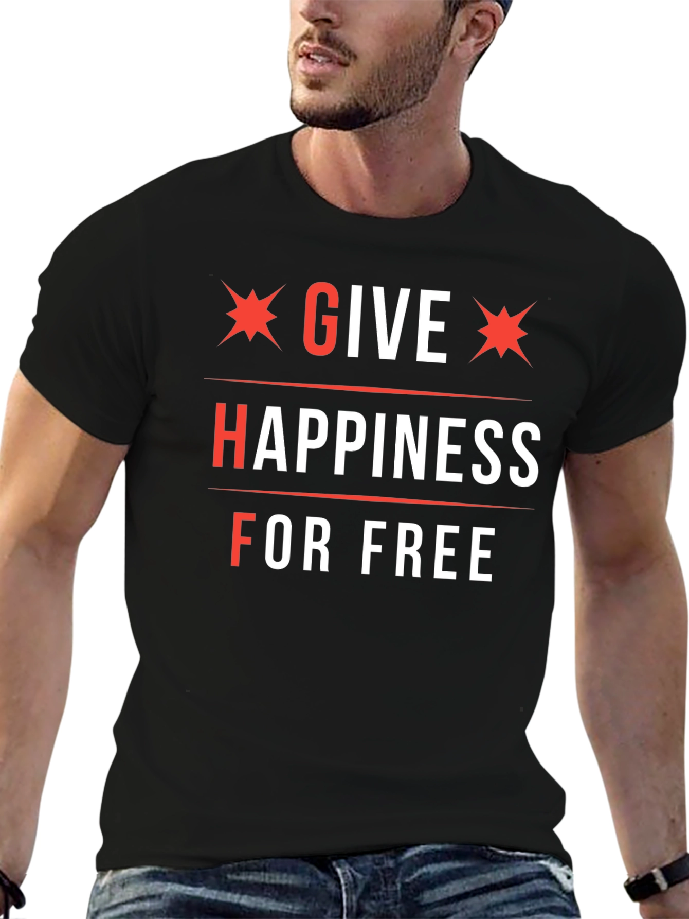 Black Give Happiness For Free Graphic Tee view 6