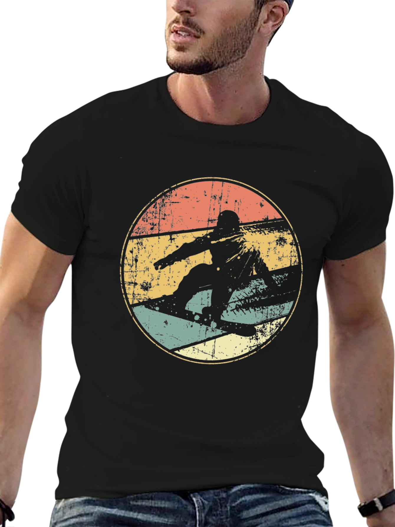 Black Retro Snowboarder T-Shirt Vintage Style Graphic Tee view 6