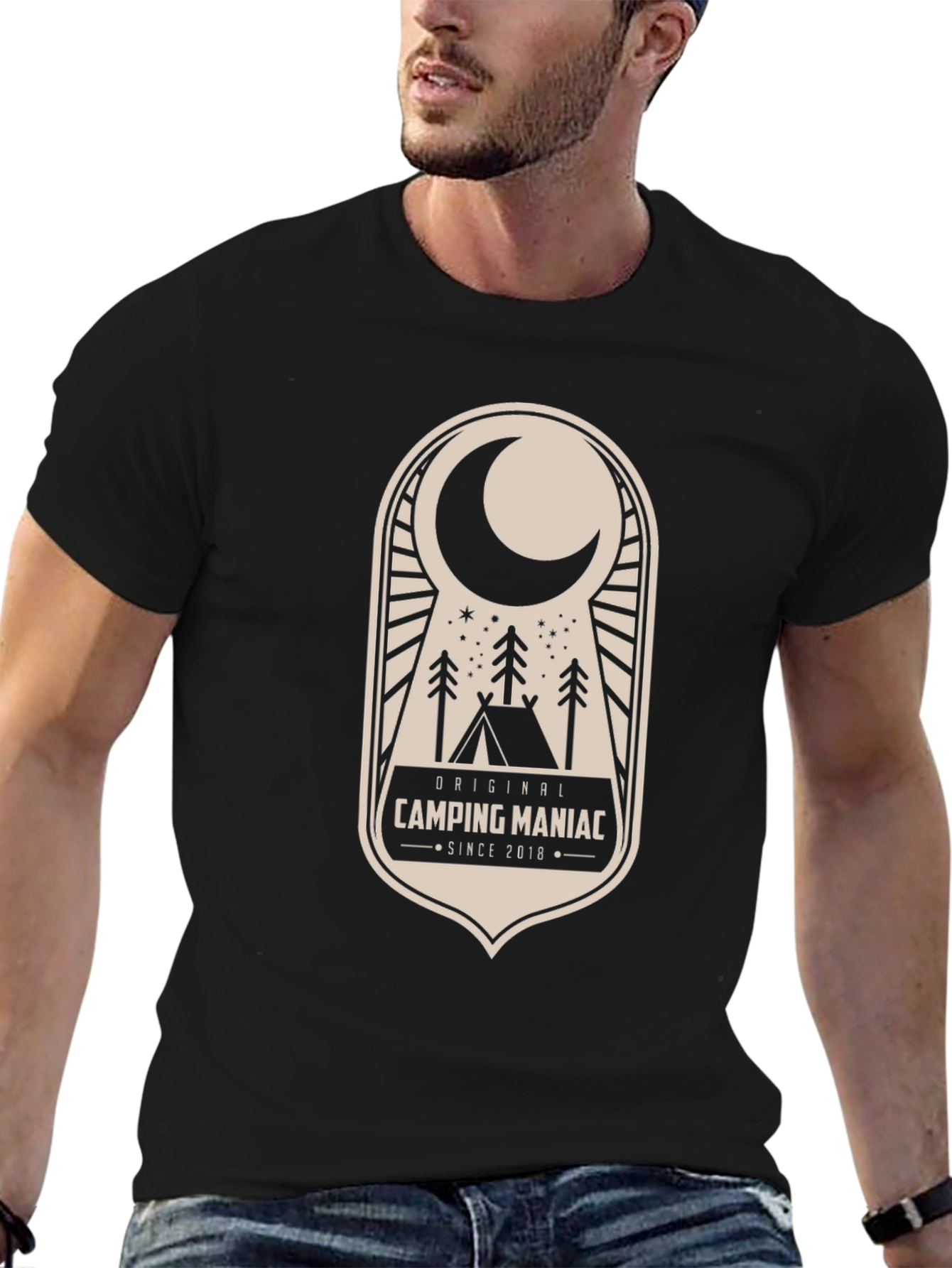 Black Camping Maniac T-Shirt: Outdoor Adventure Apparel view 6
