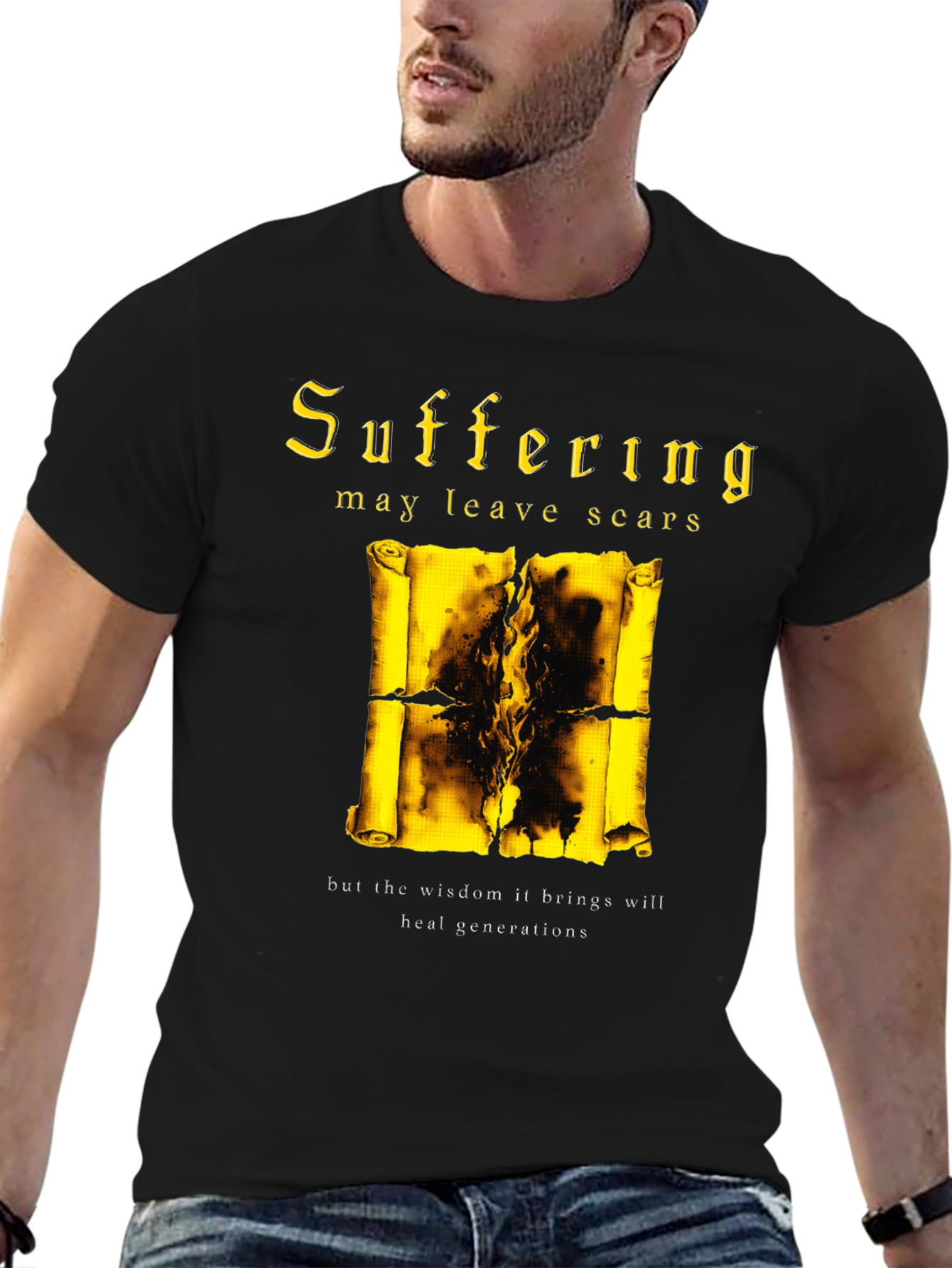 Black Suffering Wisdom Graphic Tee - Black Cotton Blend view 6