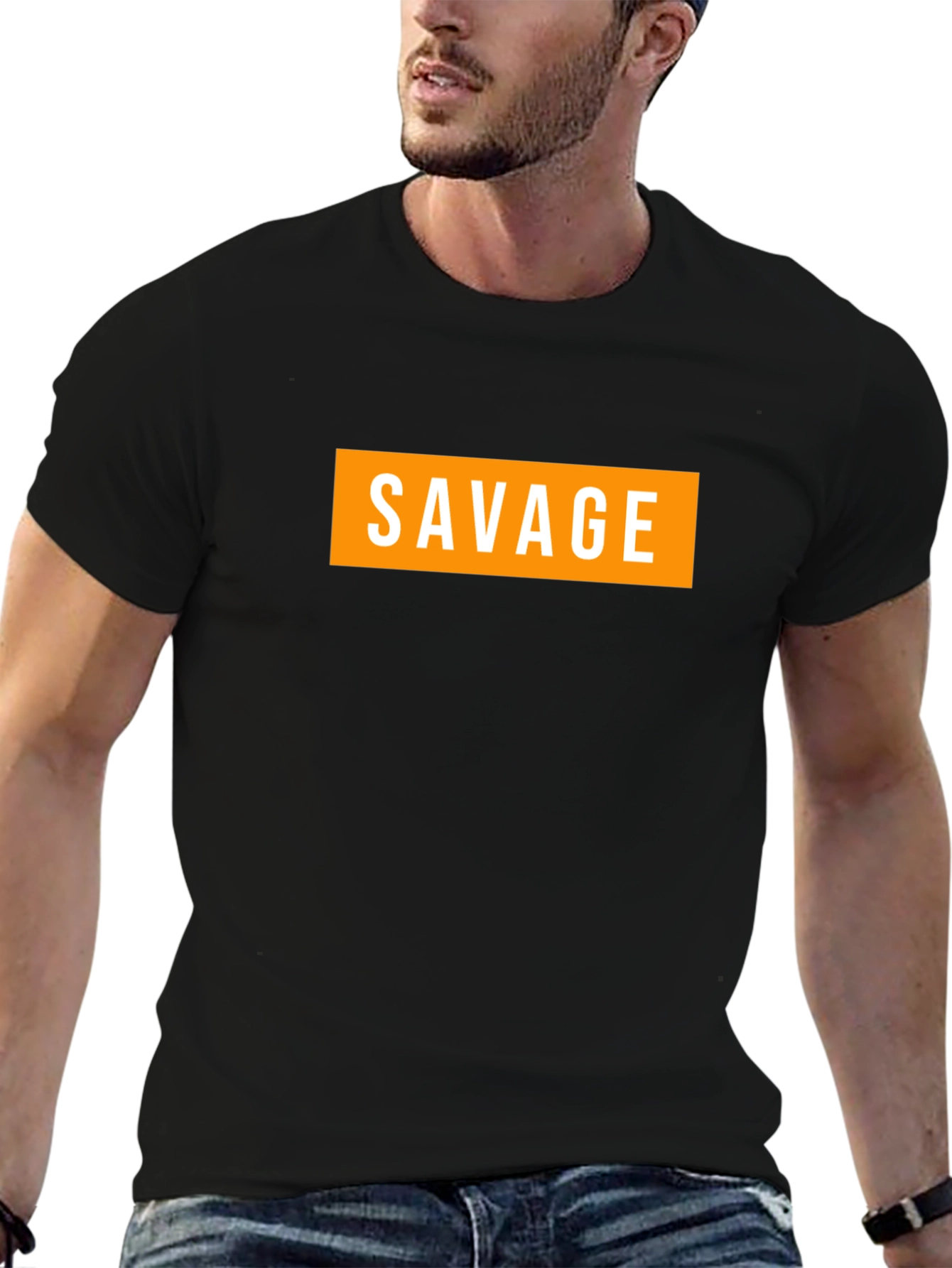 Black Men's Savage Graphic Tee - Bold Streetwear Style view 6