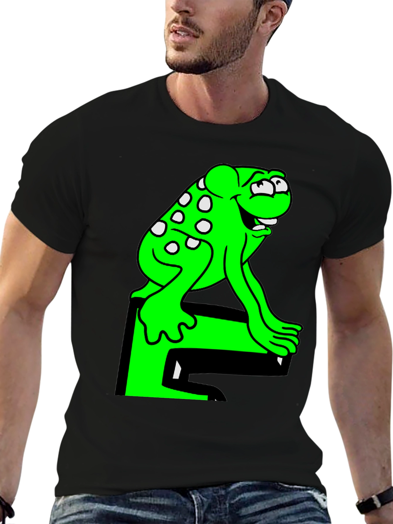 Black Fun Frog Graphic Tee - Black Cotton T-Shirt view 6