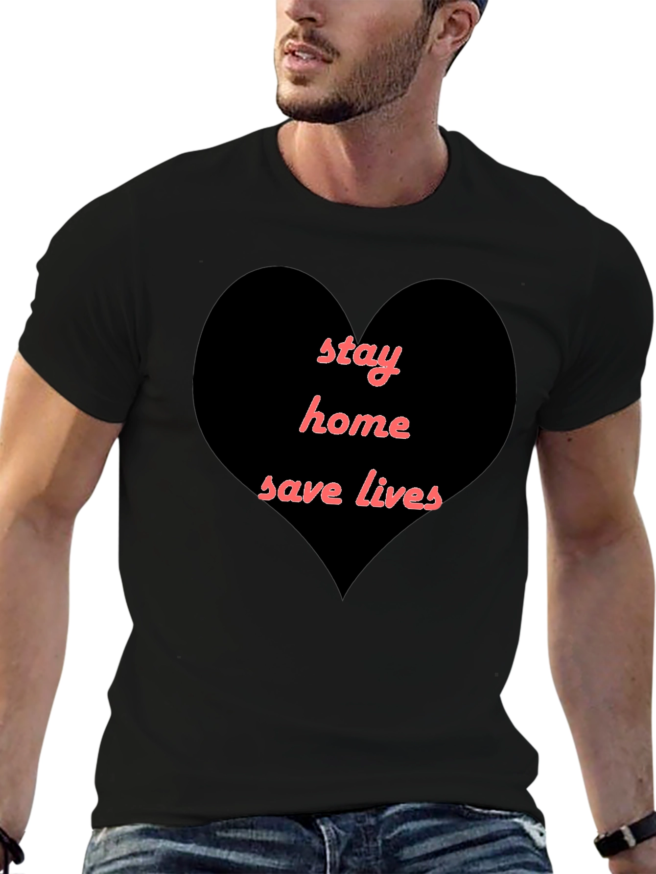 Stay Home Save Lives Heart T-Shirt - Black - 6