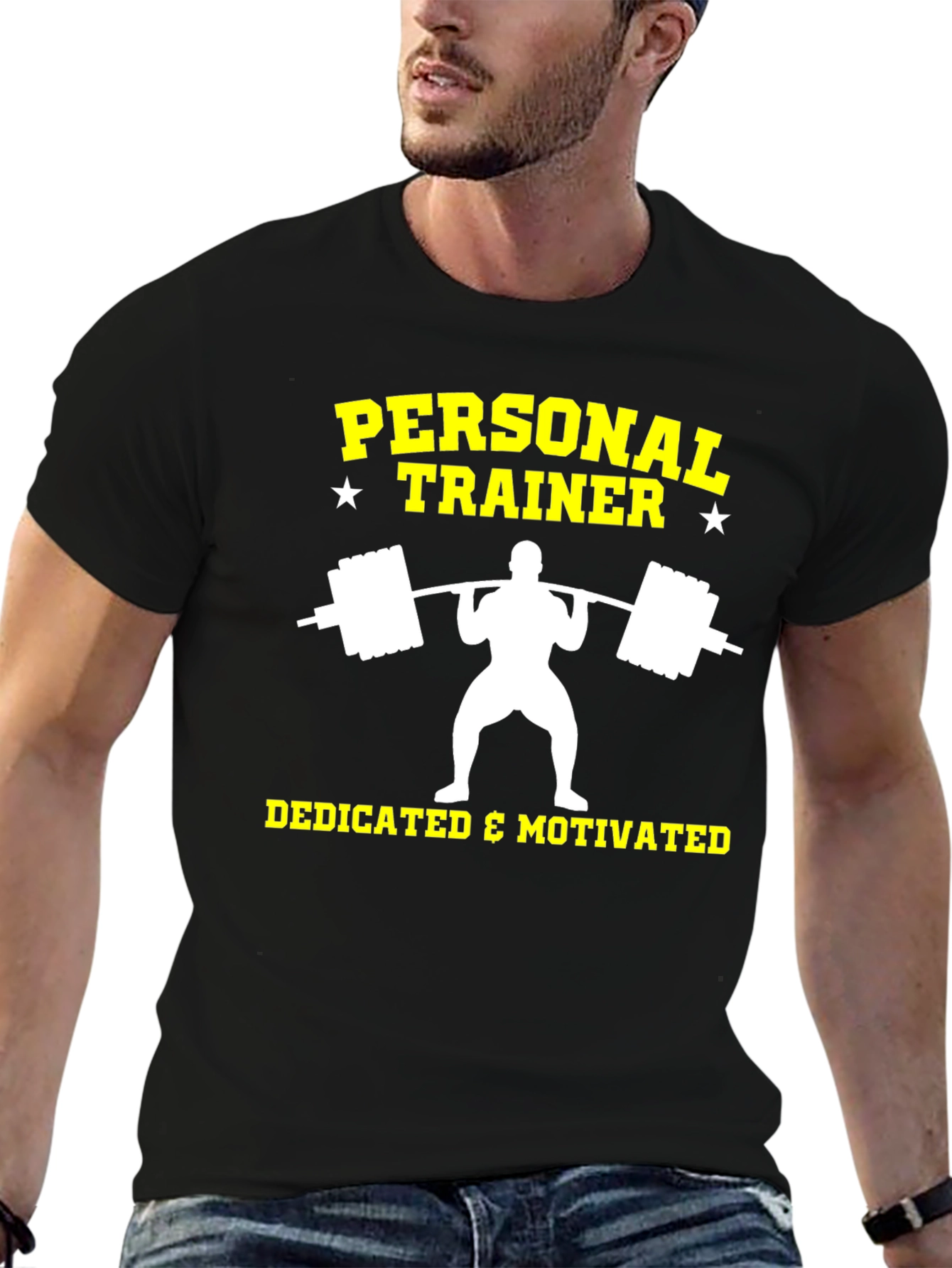 Black Personal Trainer T-Shirt - Dedicated & Motivated Workout Tee view 6