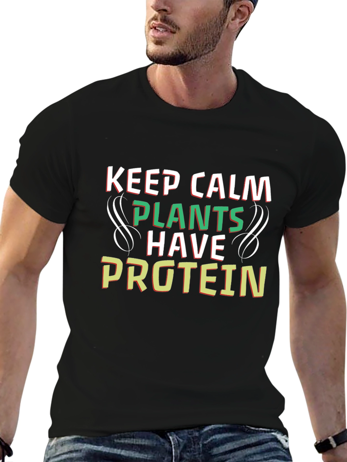 Keep Calm Plants Have Protein Black Tee - 6