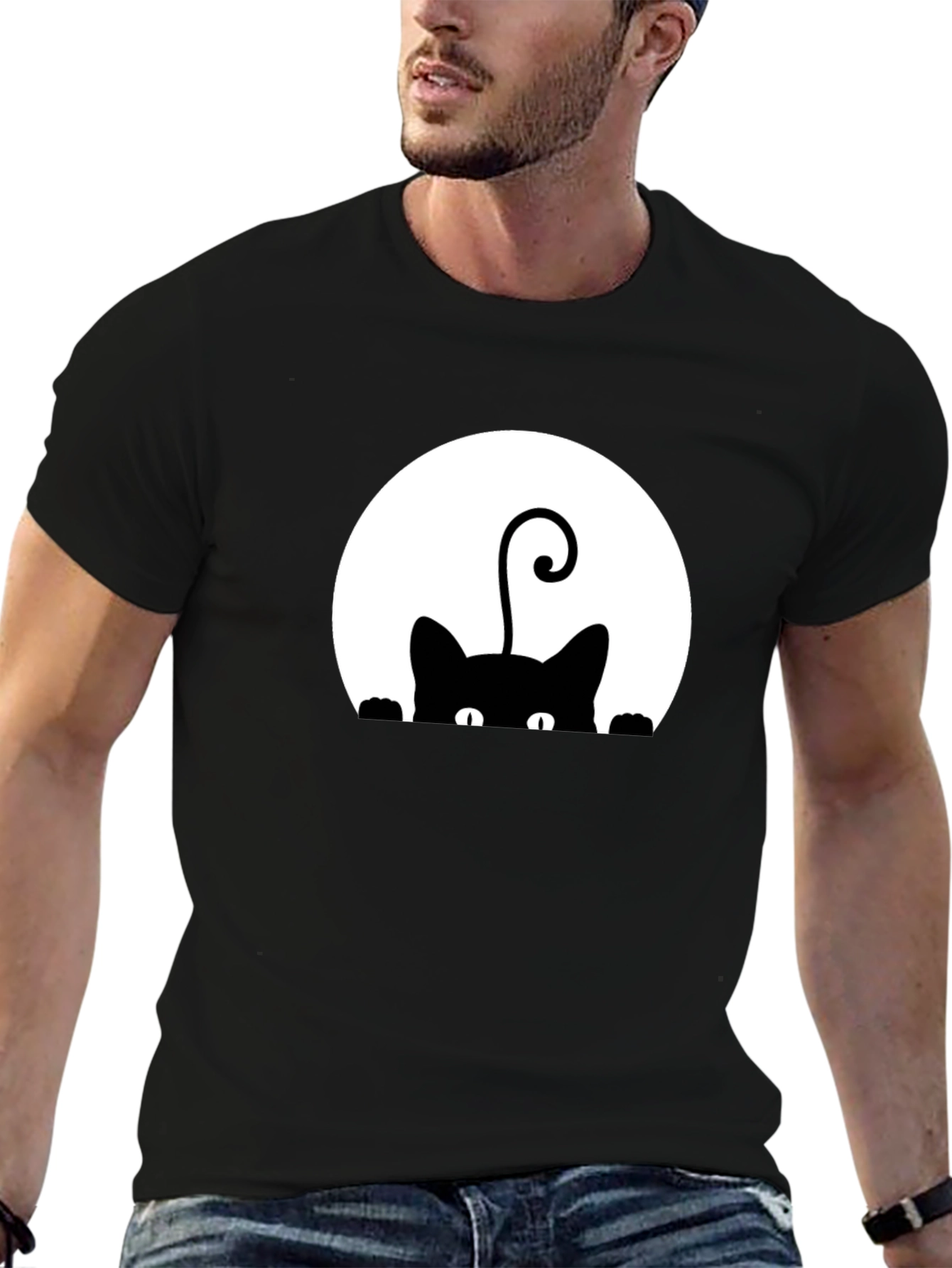 Black Black Cat Peek-a-Boo Graphic T-Shirt view 6