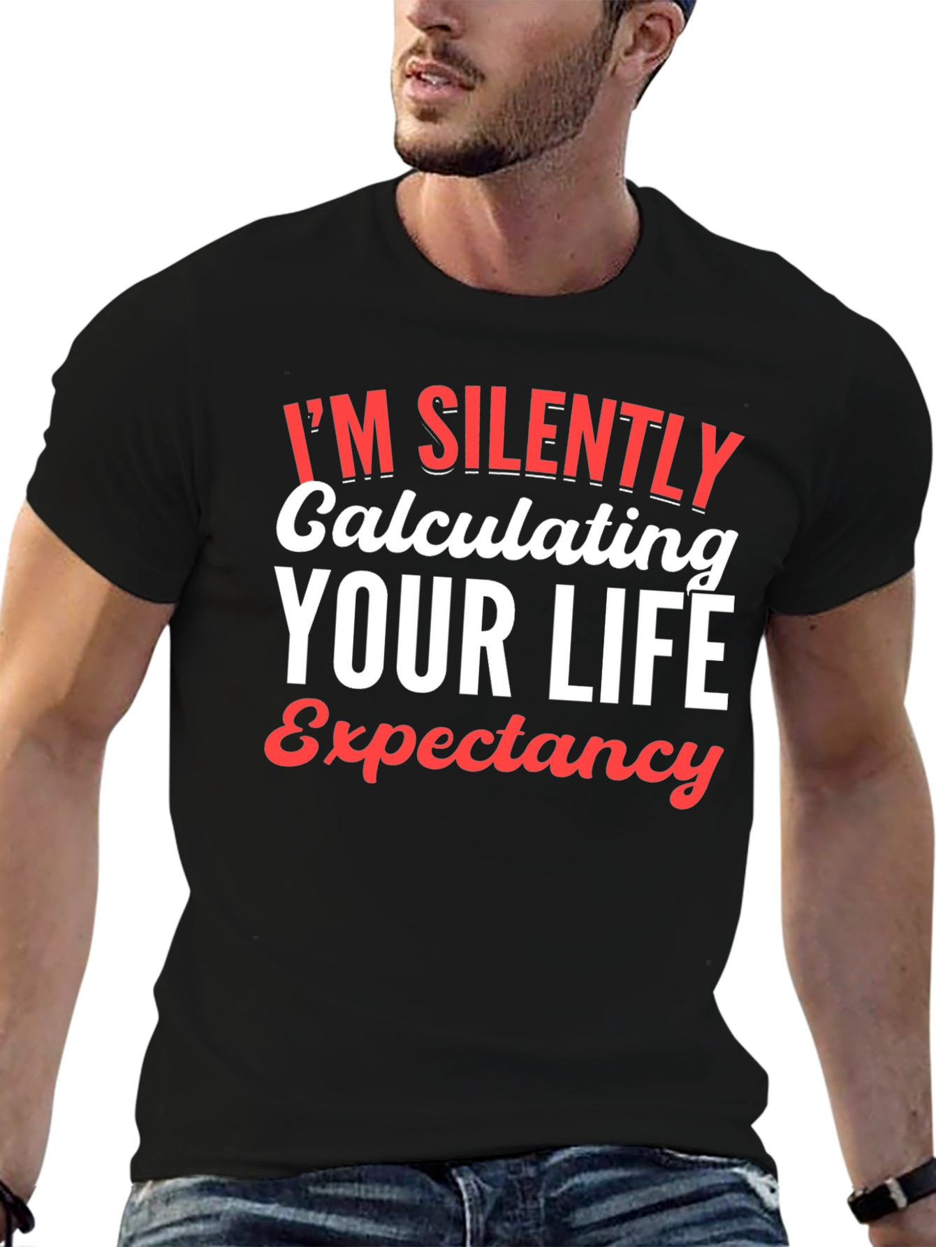 Black Calculating Life Expectancy Graphic T-Shirt view 6