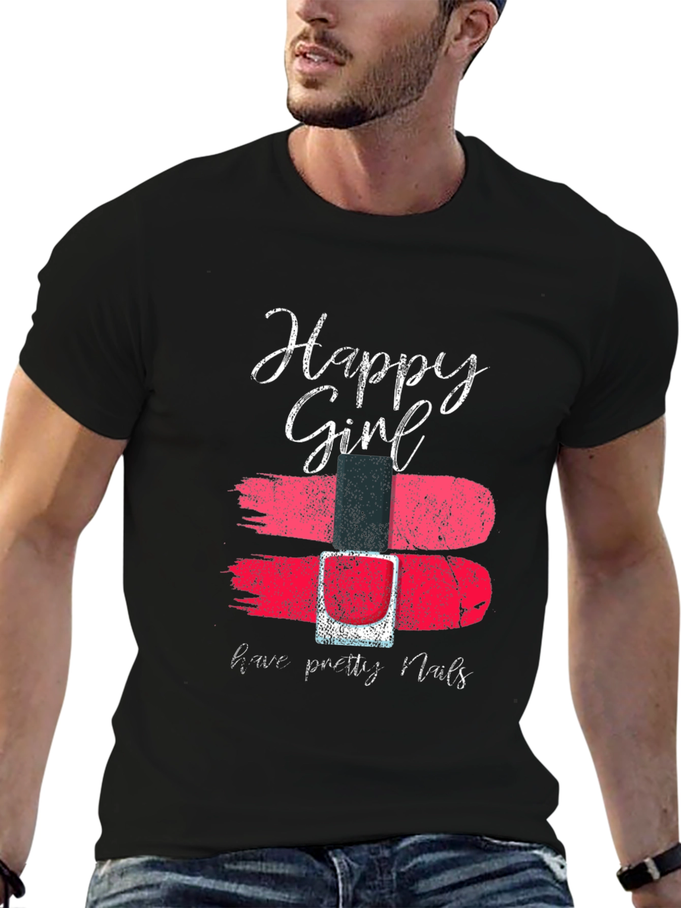 Black Happy Girl Nail Polish T-Shirt view 6