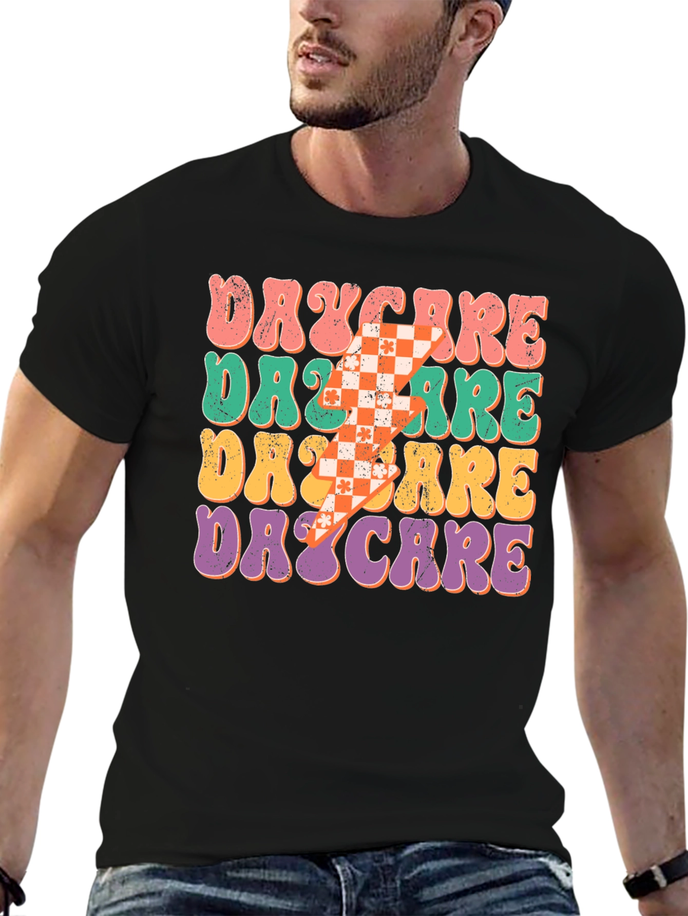 Black Retro Daycare Teacher T-Shirt view 6