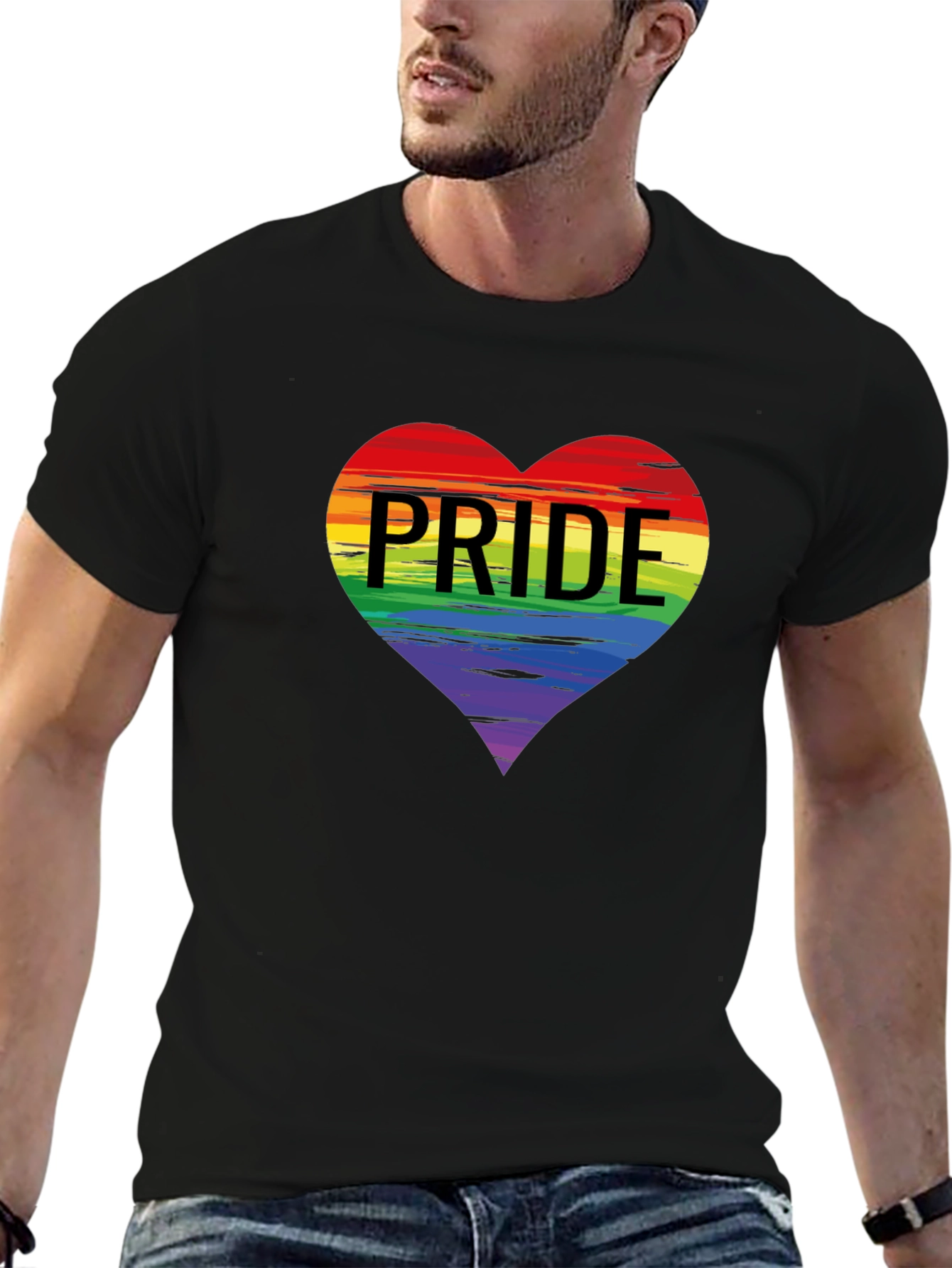 Black Pride Heart Graphic T-Shirt - Black Crew Neck Tee view 6