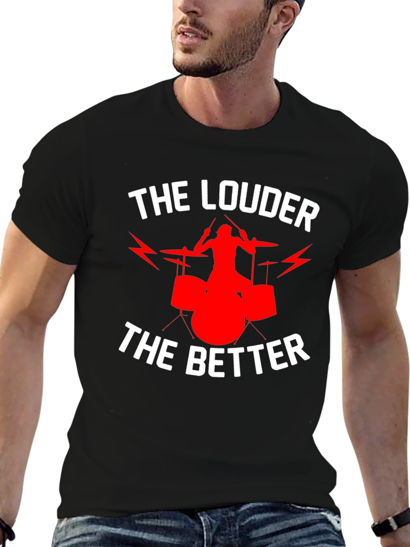 Black The Louder The Better Drummer T-Shirt view 6