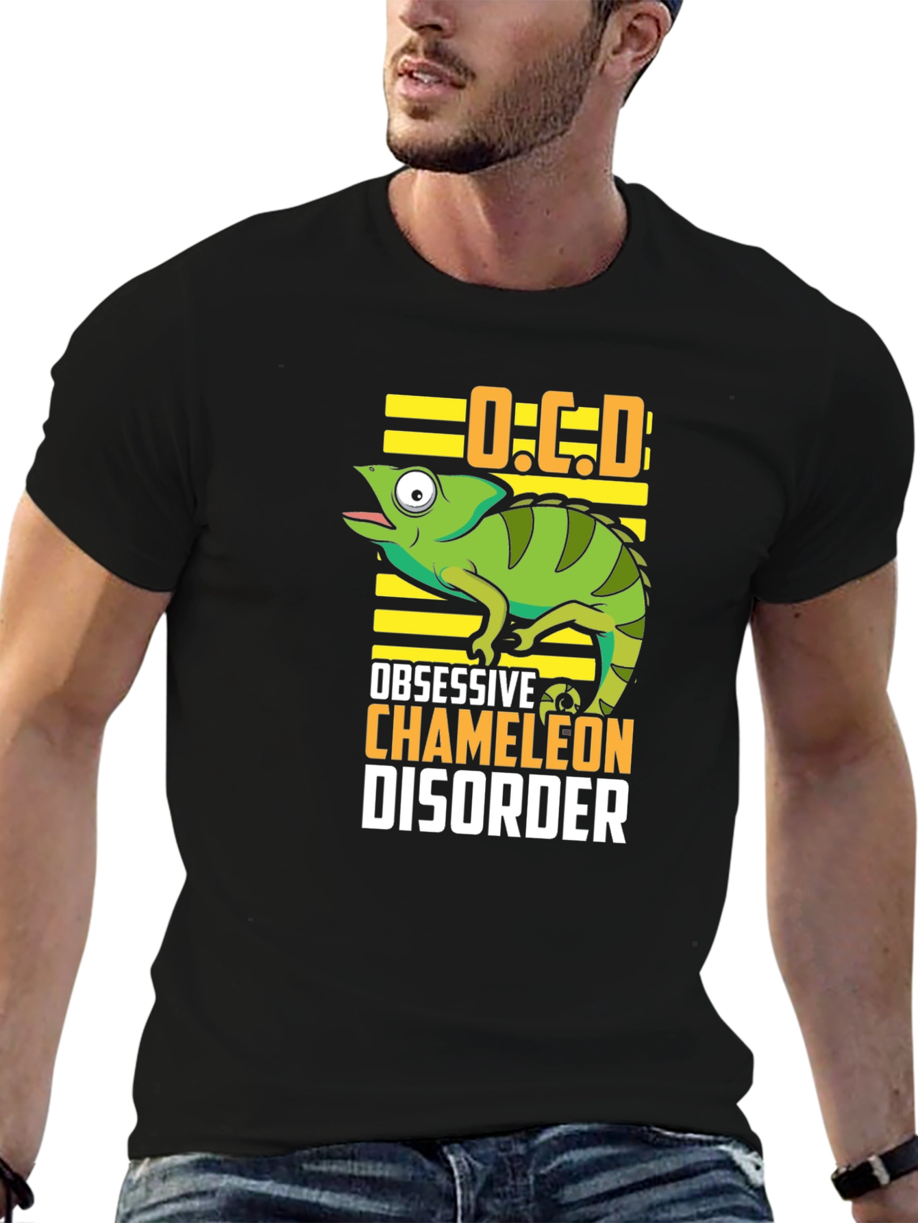 Black OCD Obsessive Chameleon Disorder T-Shirt view 6