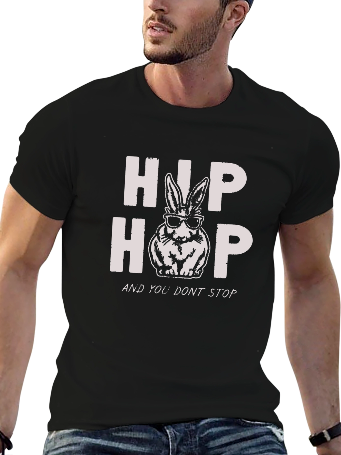 Black Hip Hop Rabbit Graphic T-Shirt - Funny Easter Tee view 6