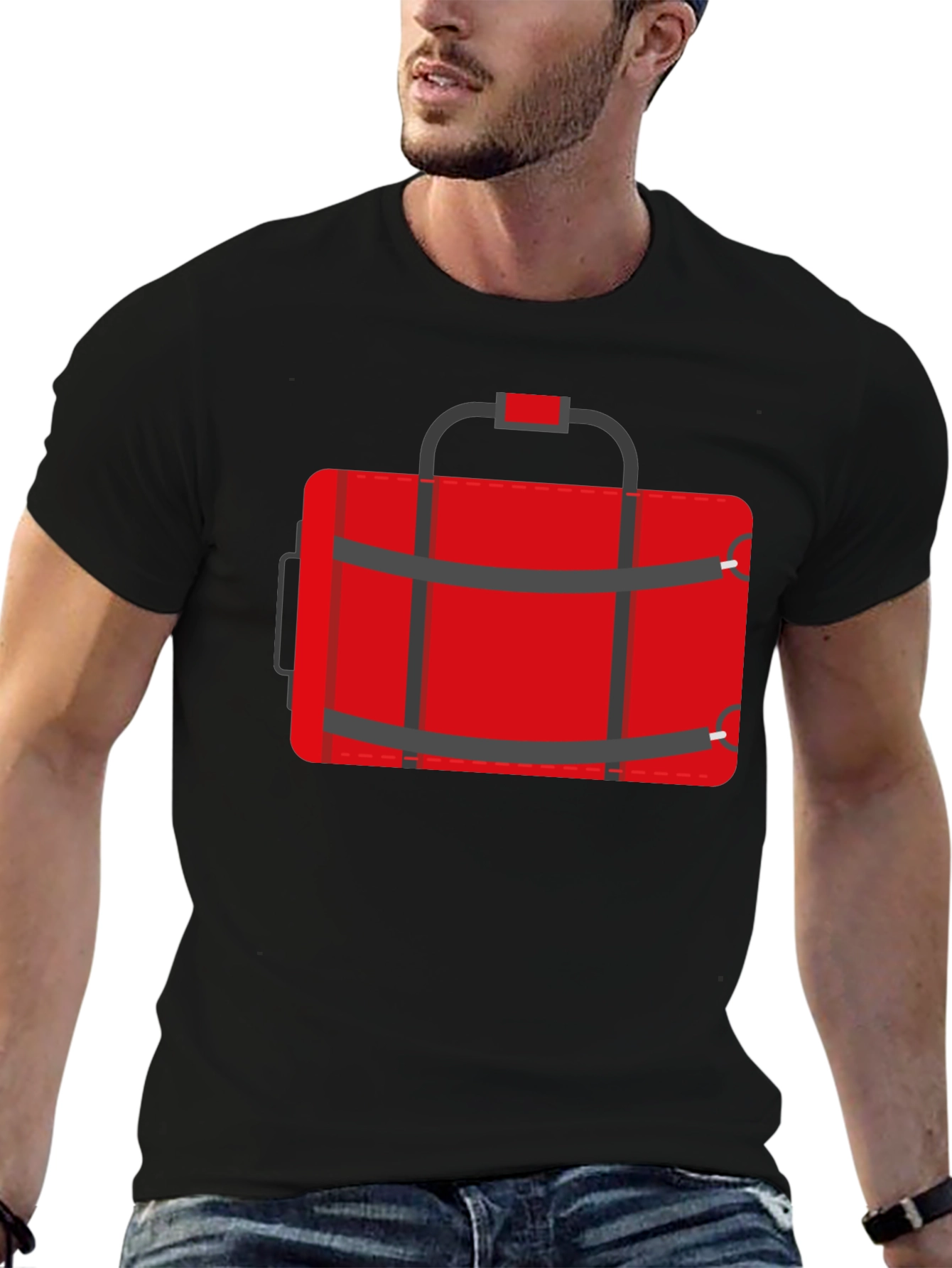 Black Red Duffle Bag Graphic T-Shirt - Casual Style view 6