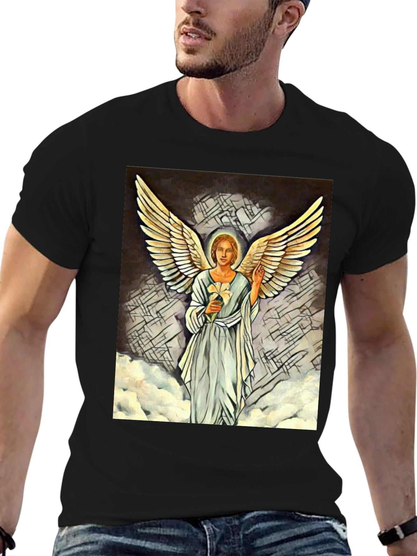 Black Angel Wings Graphic Print Black T-Shirt view 6