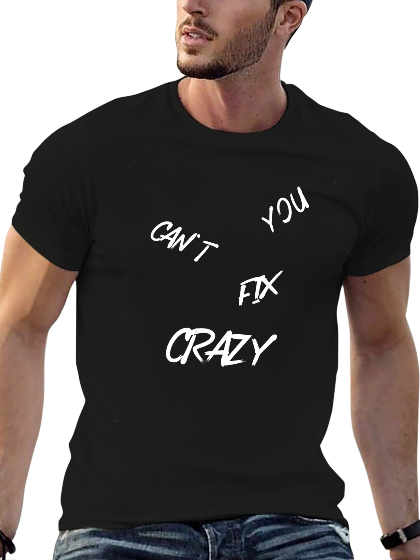 Black Can't Fix Crazy Graphic T-Shirt view 6