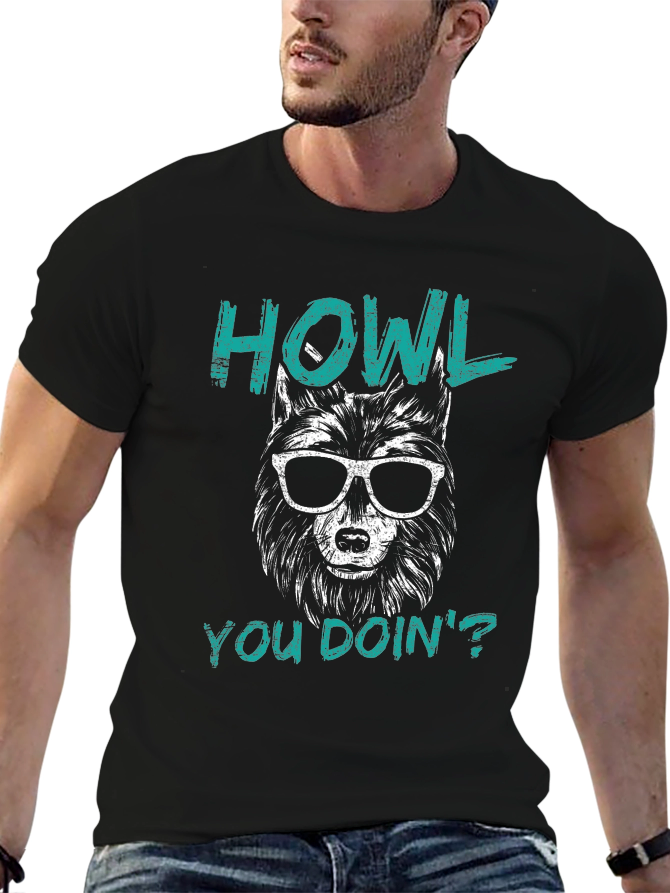 Black Howl You Doin' Wolf Graphic Tee - Black view 6