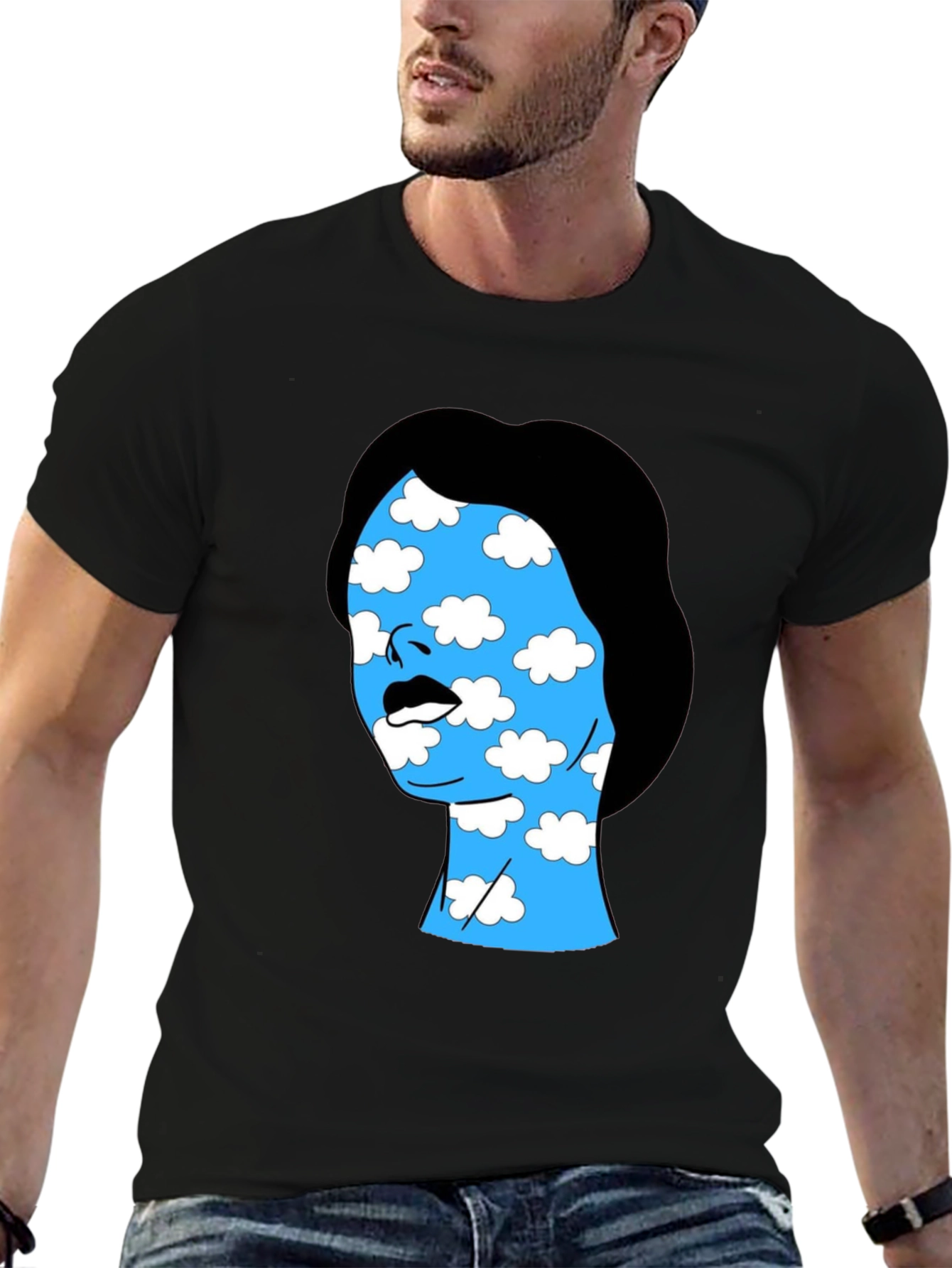 Black Cloud Face Graphic Tee - Black Cotton Blend T-Shirt view 6