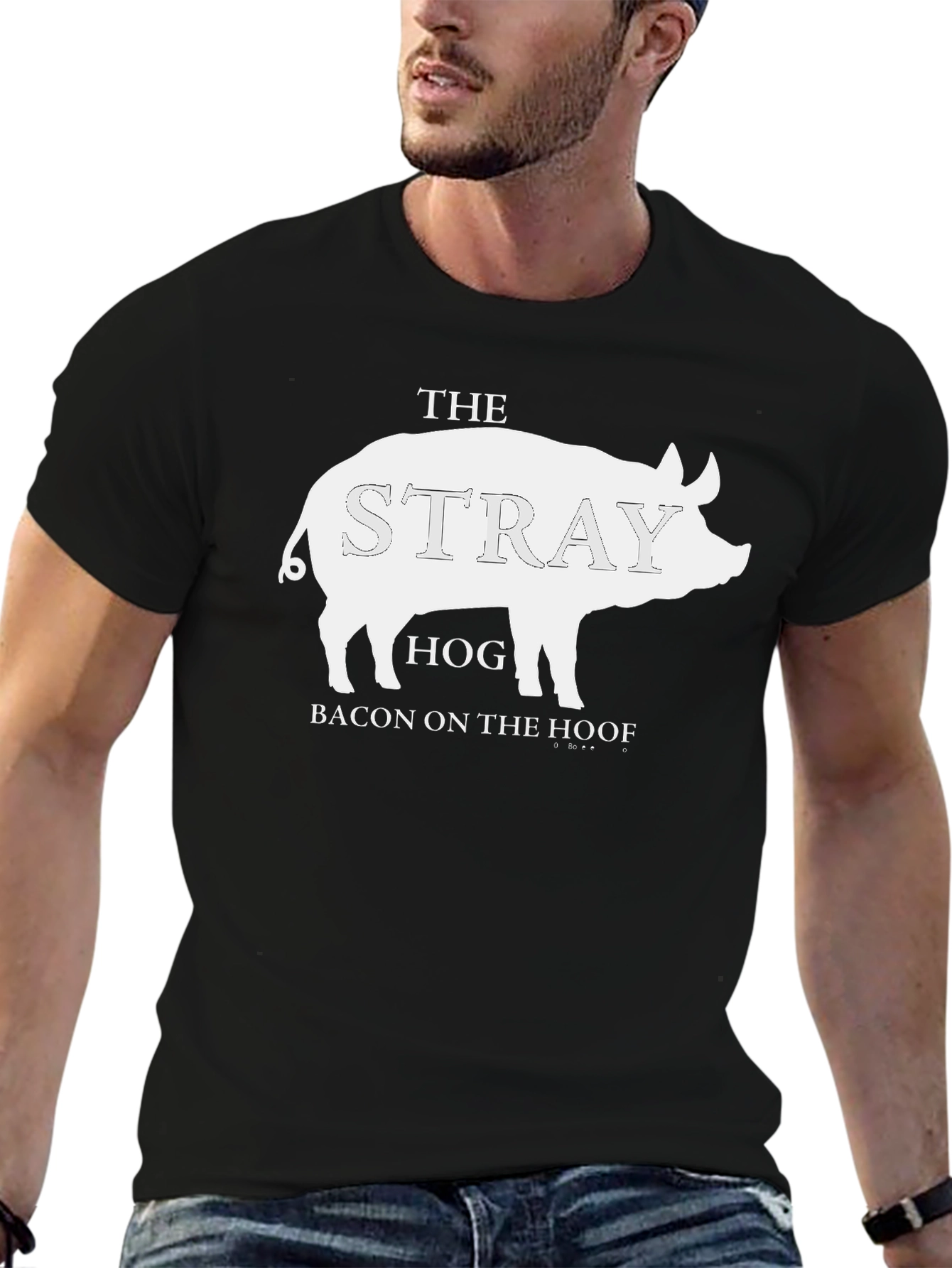 Black The Stray Hog T-Shirt - Bacon on the Hoof Tee view 6