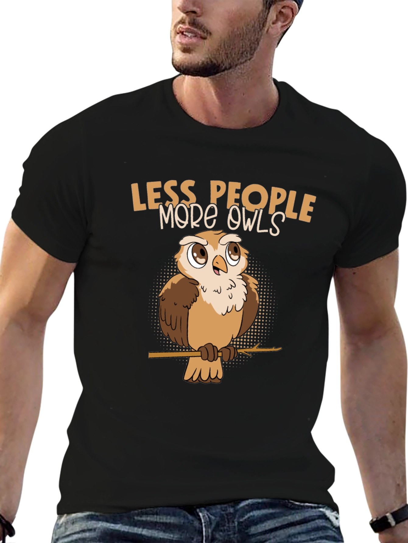Black Less People More Owls Graphic Tee view 6