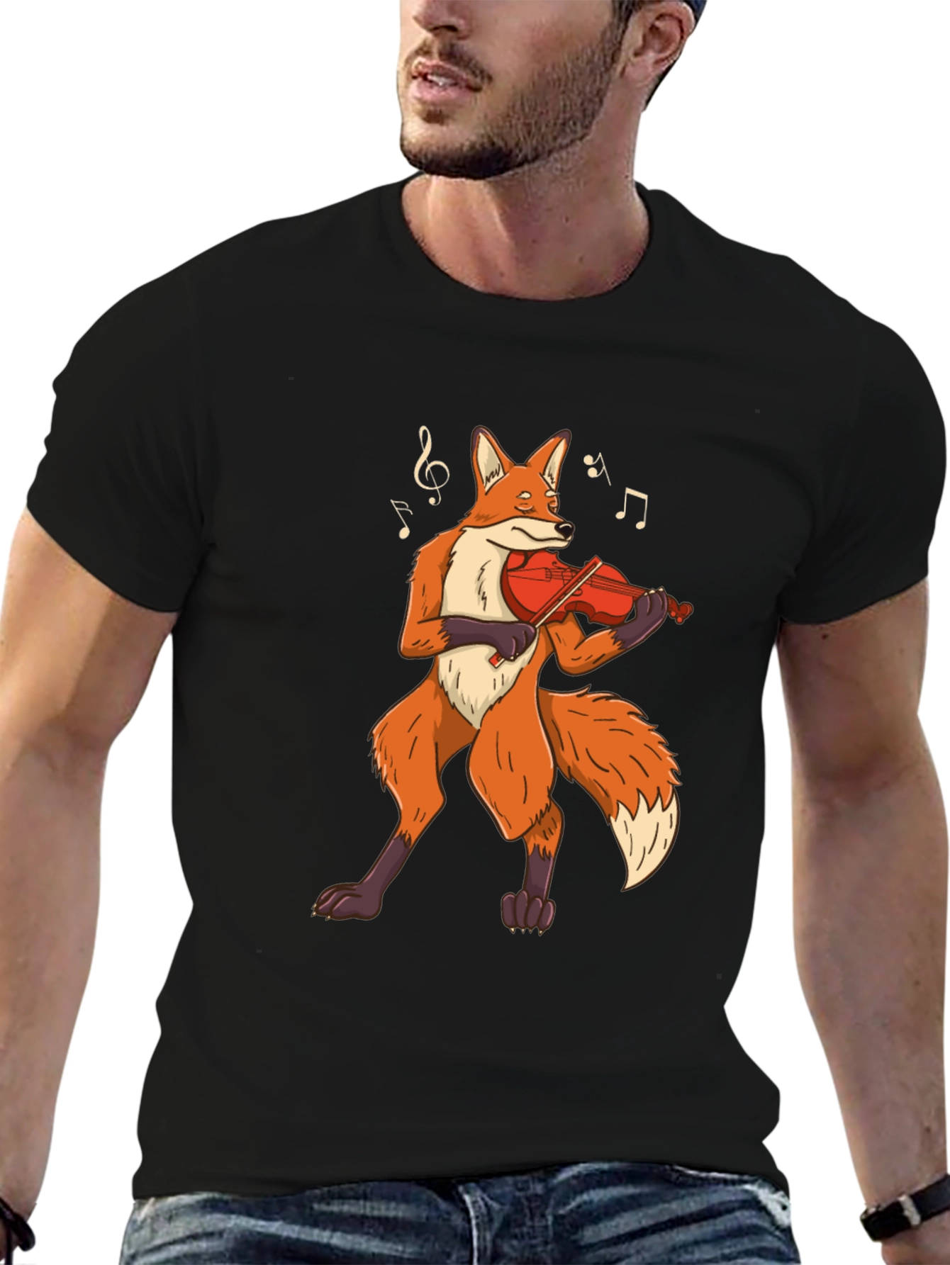 Black Fox Violinist Graphic Tee - Musical Animal Shirt view 6