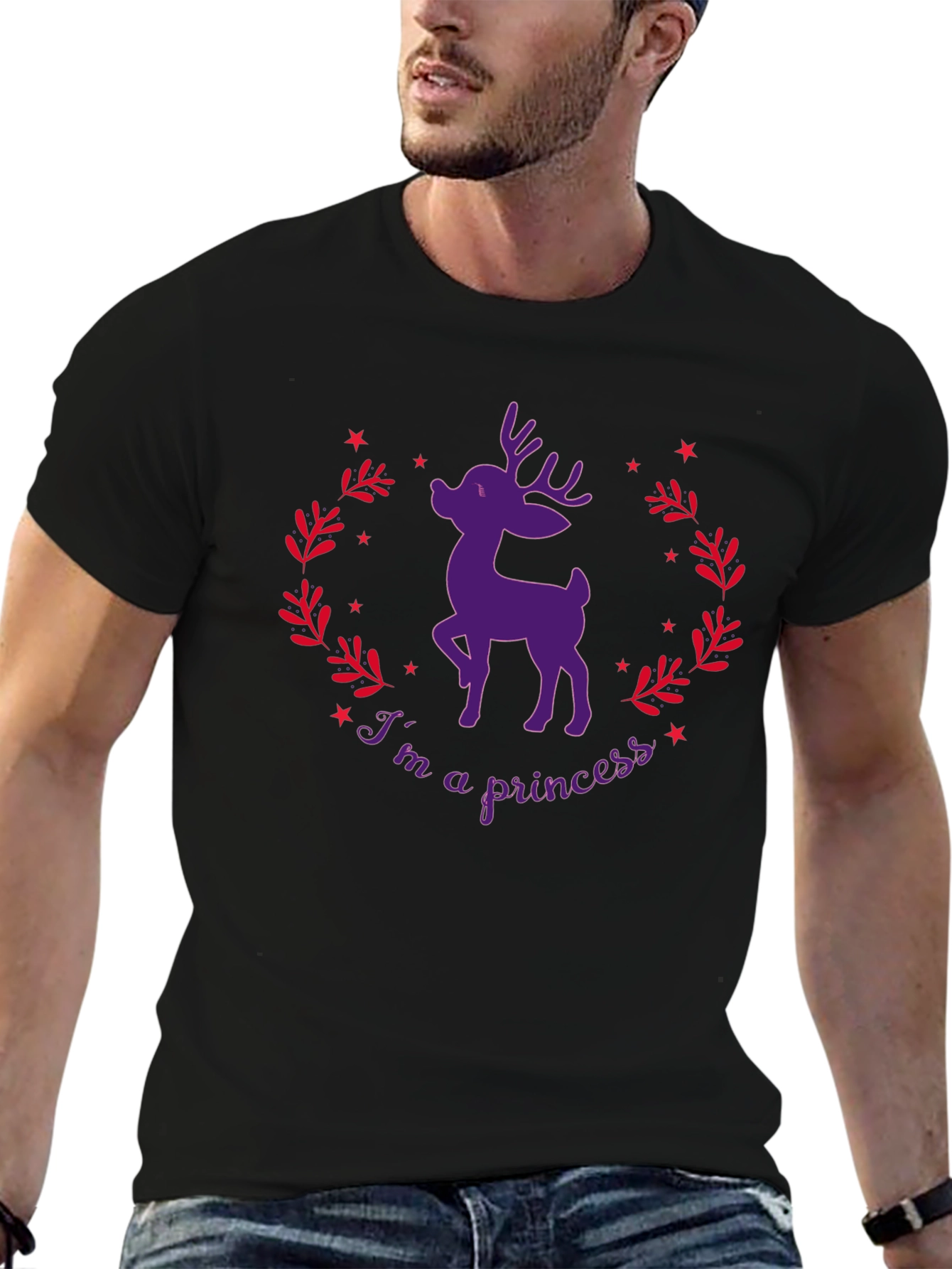 Black I'm a Princess Deer Graphic T-Shirt view 6
