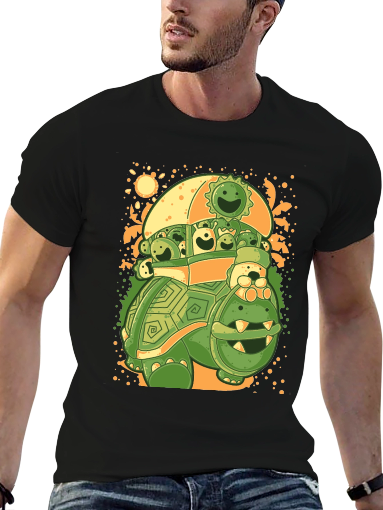 Black Turtle with Friends Graphic T-Shirt view 6