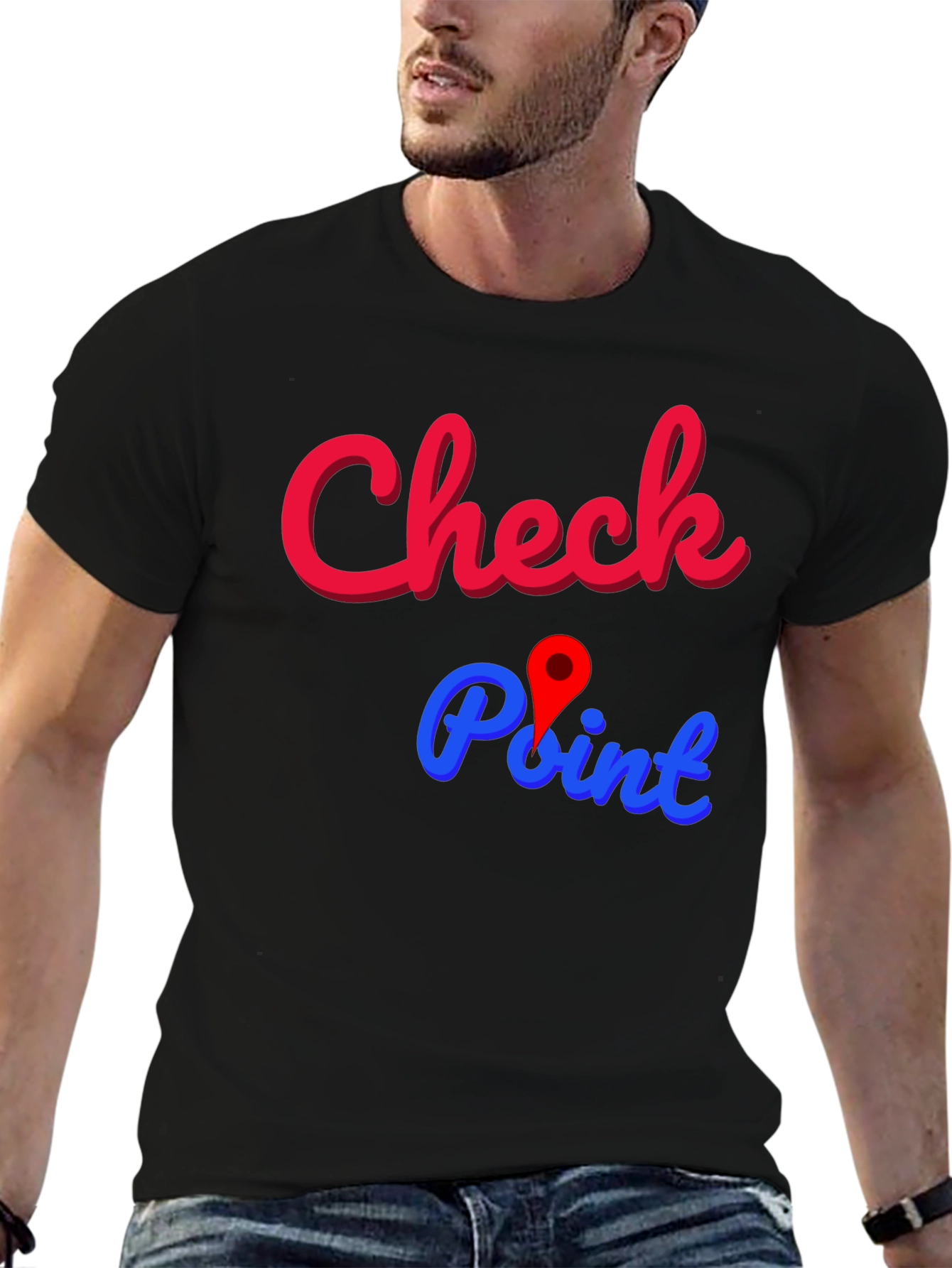 Black Check Point Graphic Tee - Stylish Cotton Blend view 6