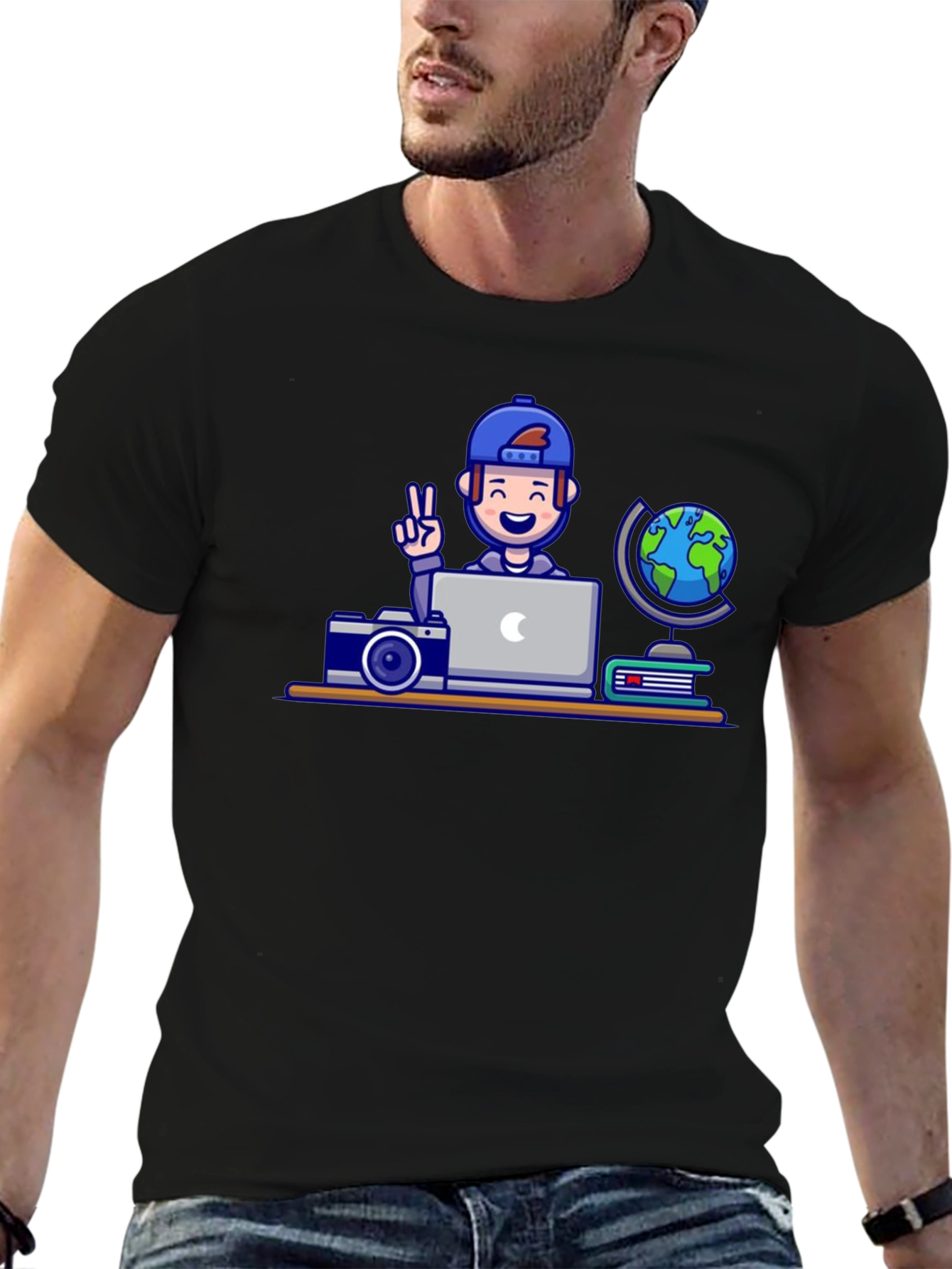 Cartoon Traveler Graphic T-Shirt - 6