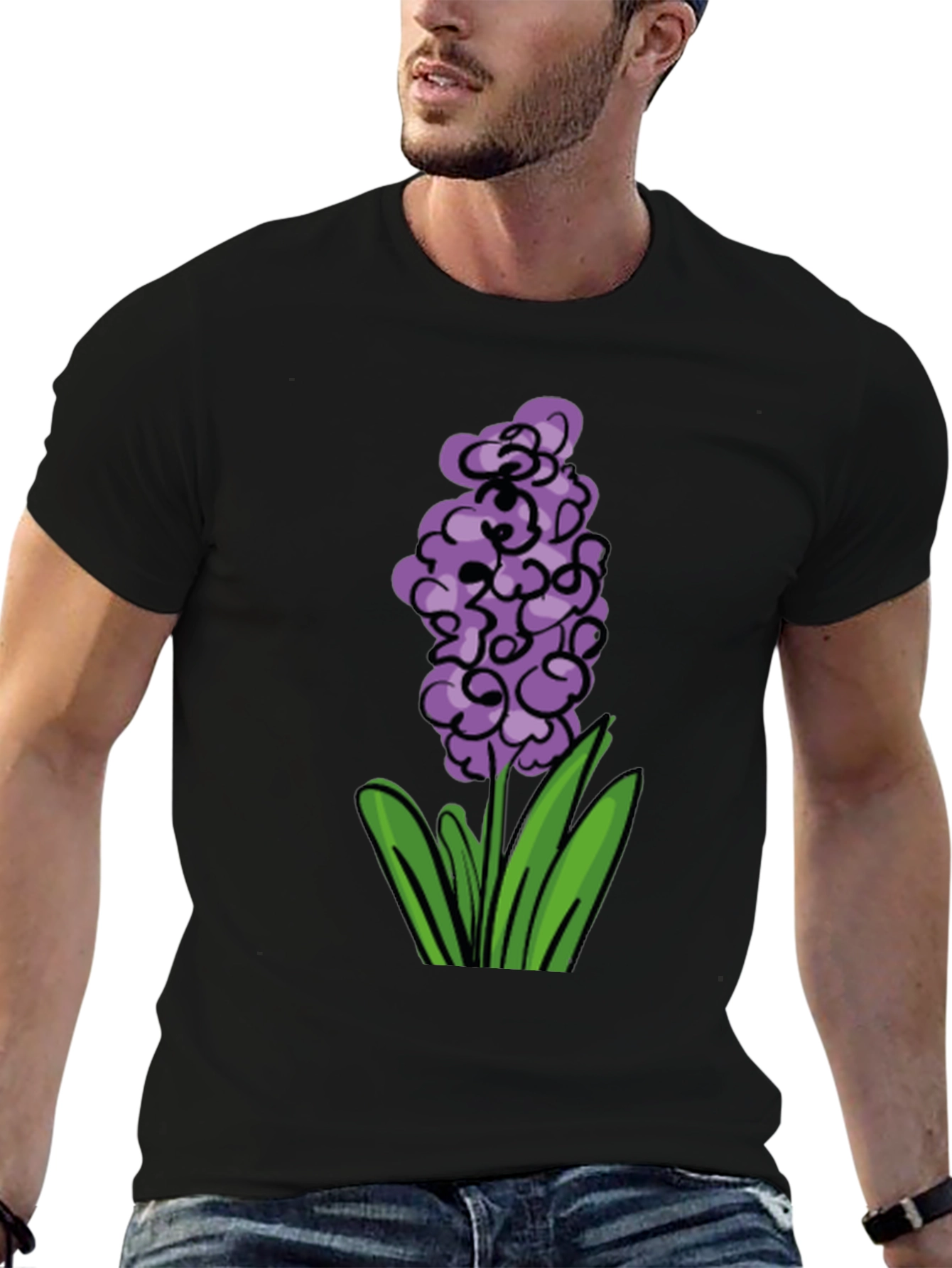 Black Floral Graphic Tee - Purple Hyacinth Design view 6
