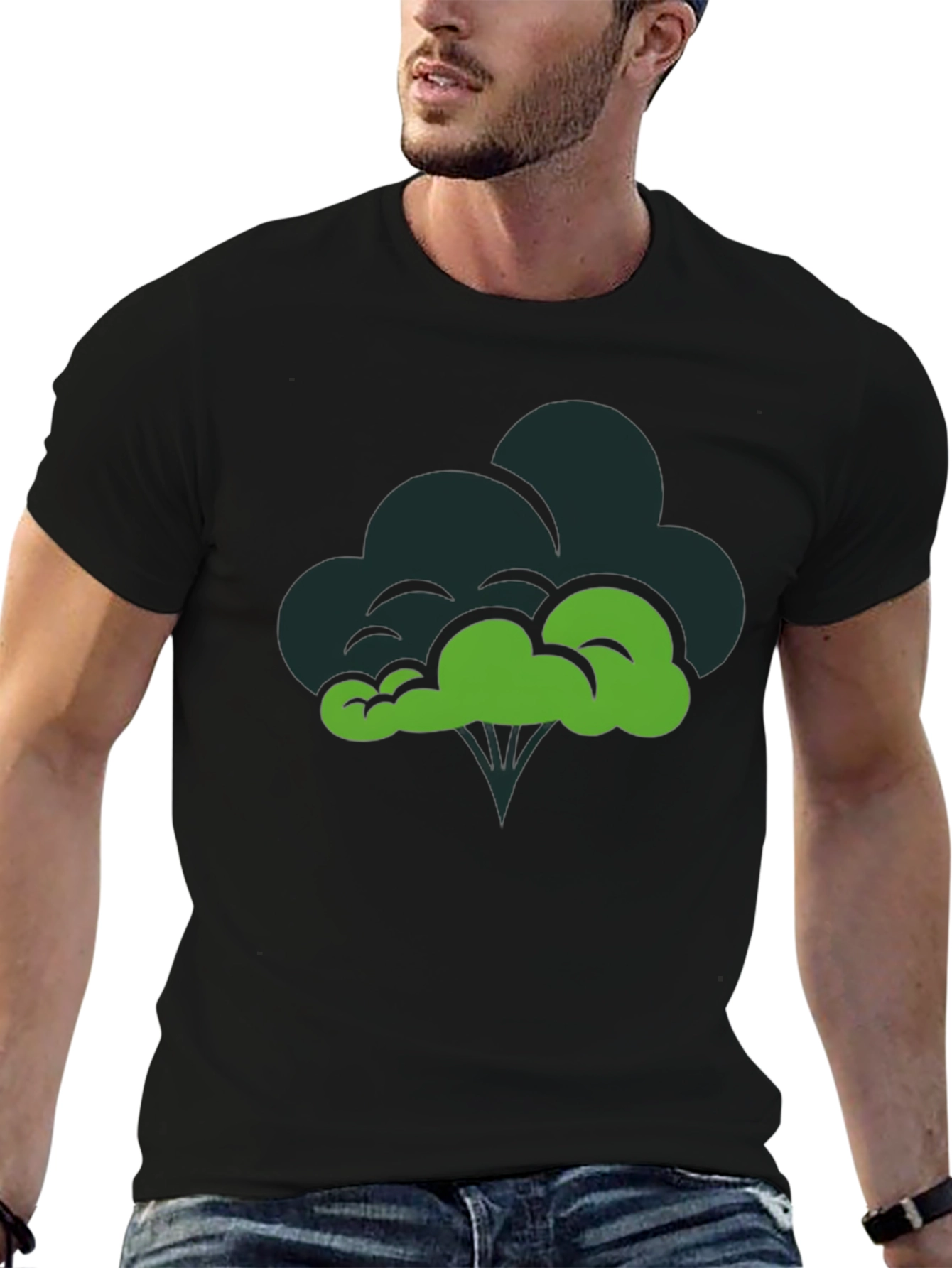 Black Broccoli Graphic Tee - Funny Veggie T-Shirt view 6