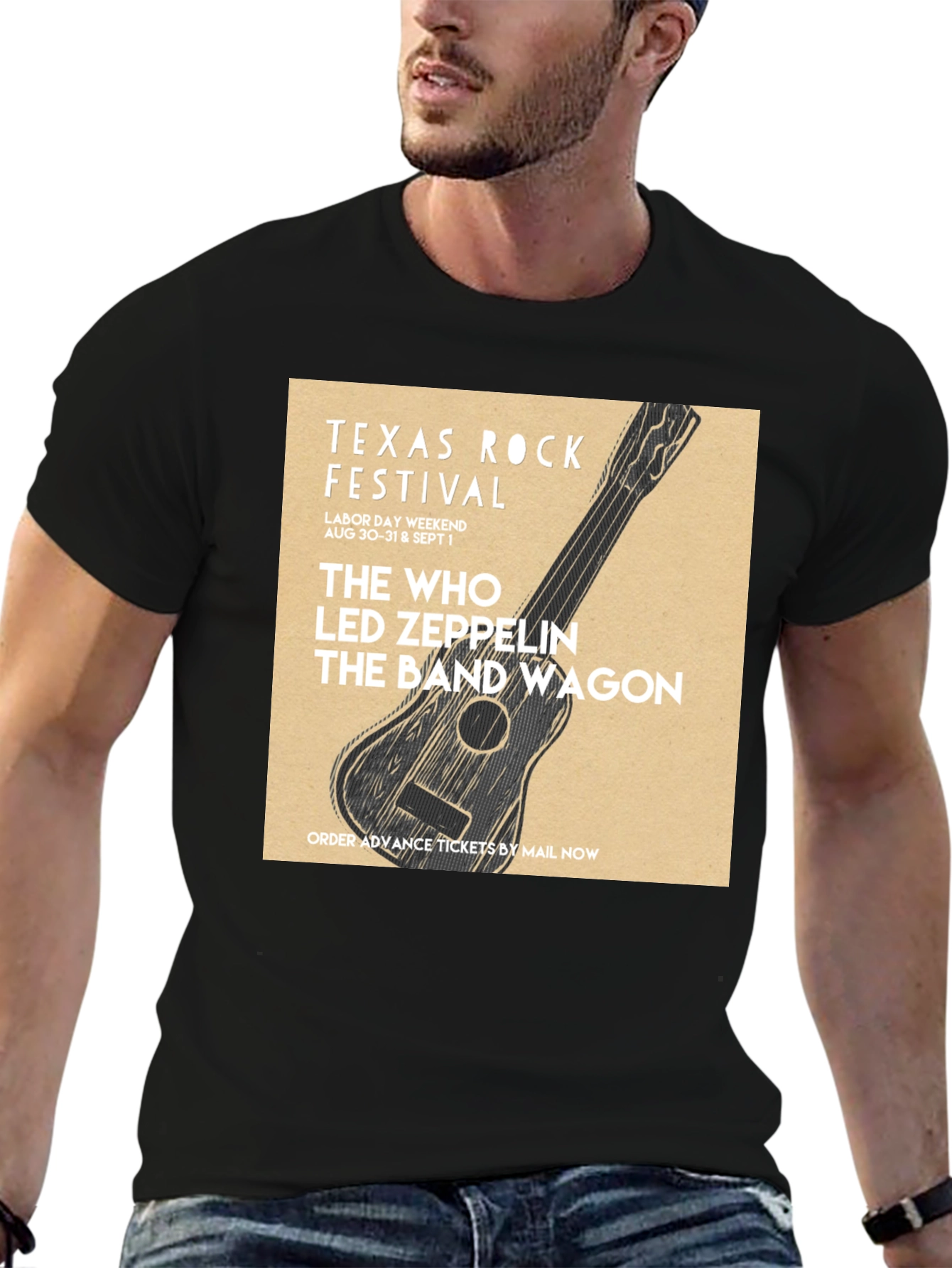 Black Texas Rock Festival T-Shirt: The Who, Led Zeppelin, Band Wagon view 6